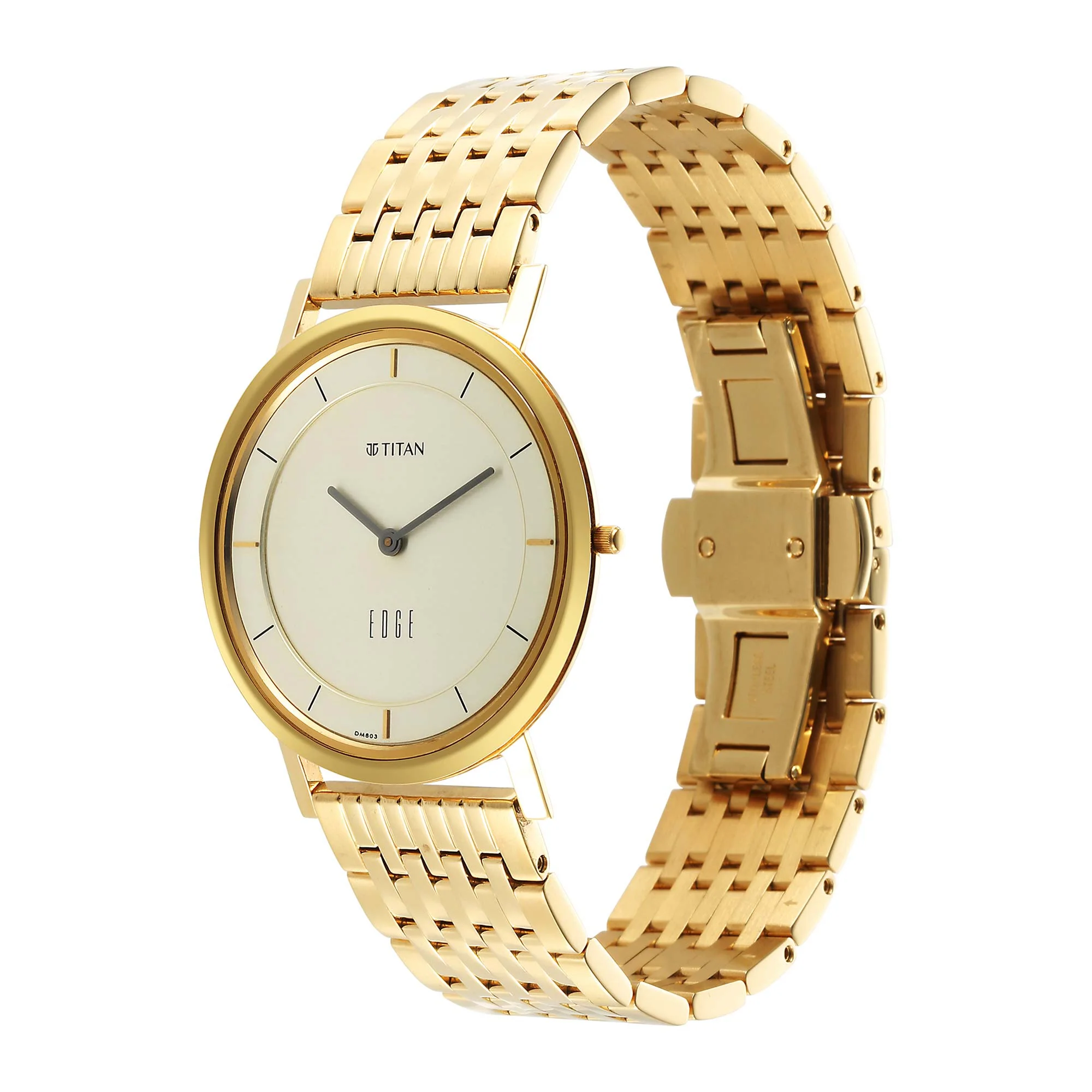 Titan Edge Champagne Dial Gold Stainless Steel Strap Watch Men - Image 3