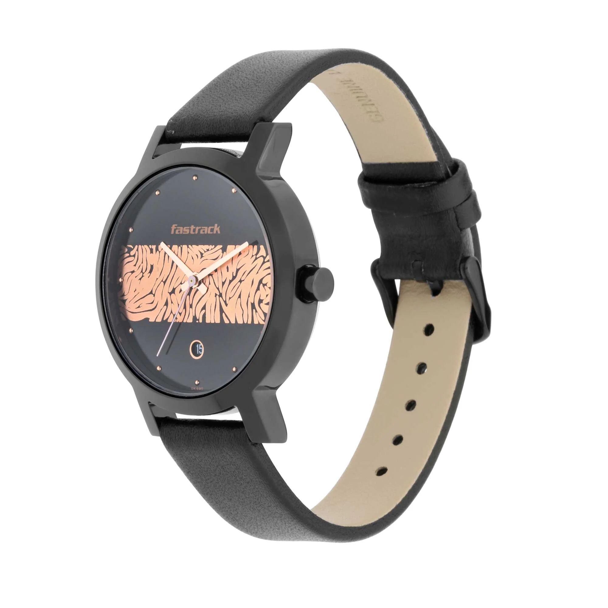 Fastrack Animal Print Quartz Analog with Date Bicolour Dial Leather Strap Watch for Girls - Image 3