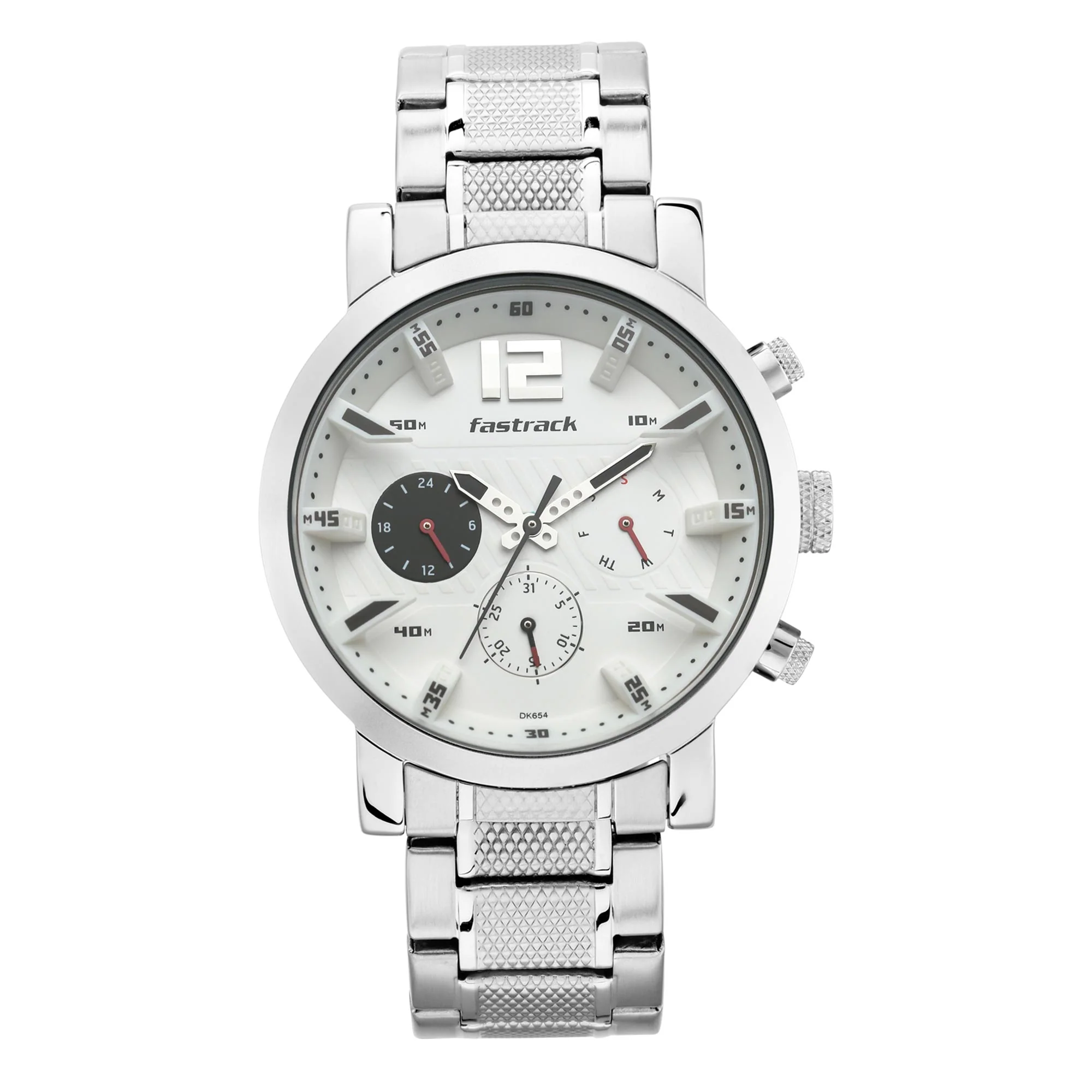 Fastrack Fastfit Quartz Multifunction White Dial Stainless Steel Strap Watch for Men