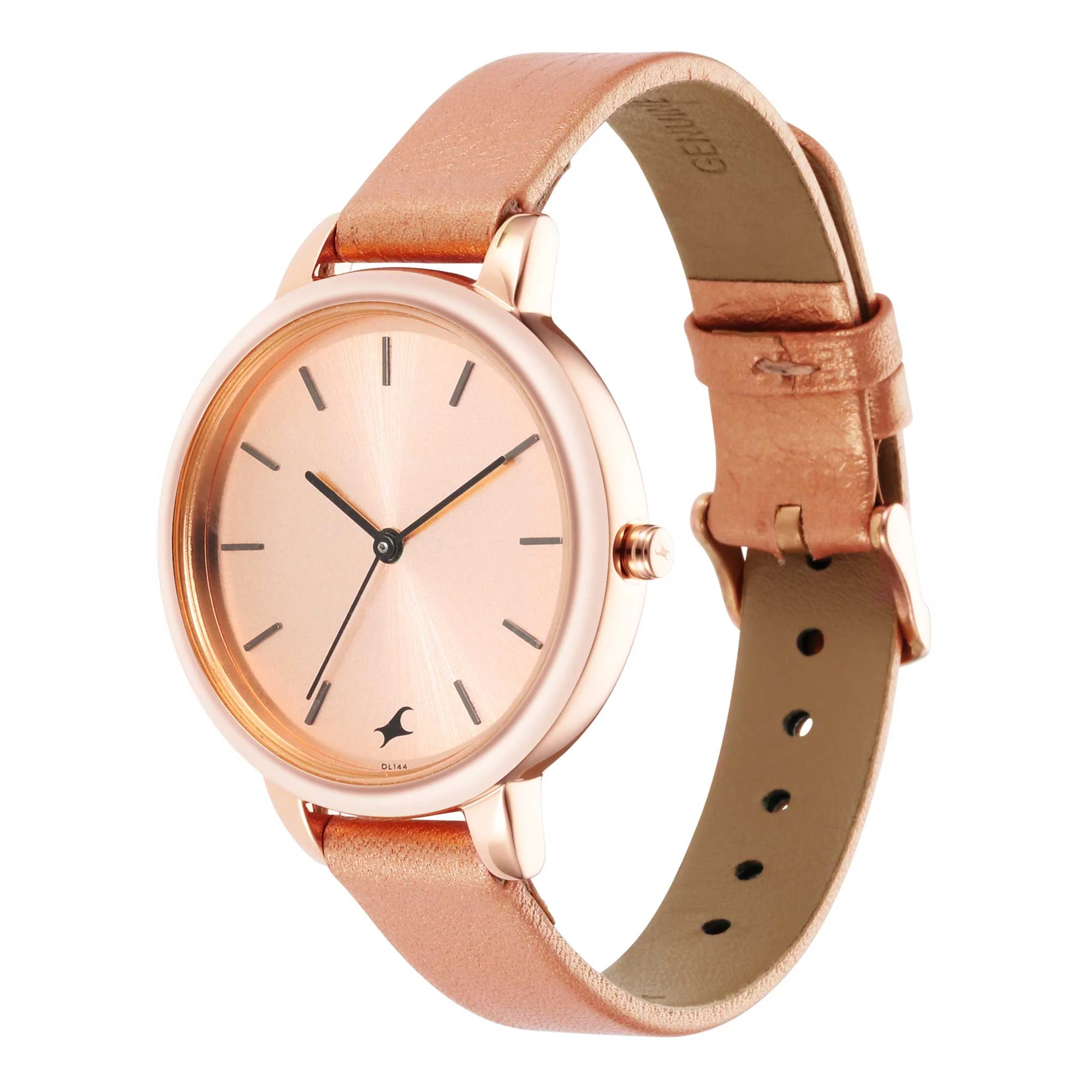 Fastrack Glitch Quartz Analog Rose Gold Dial Leather Strap Watch for Girls - Image 3