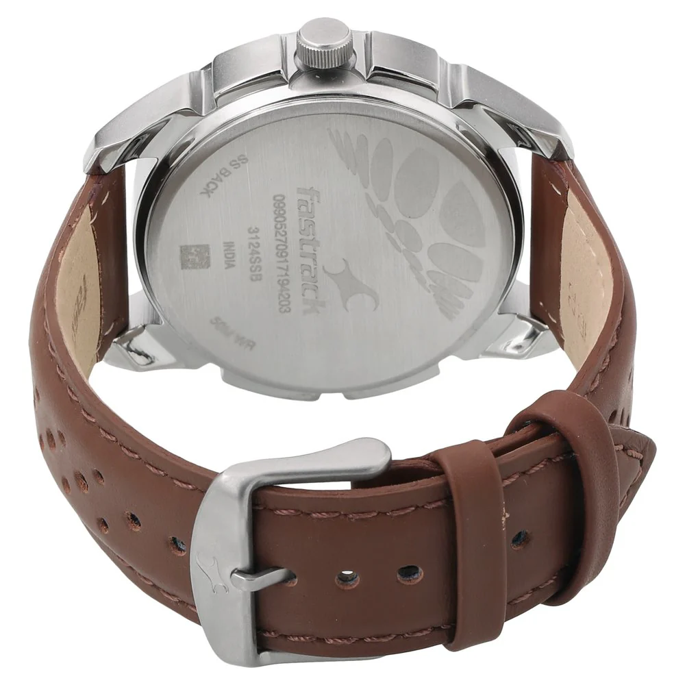 Fastrack Loopholes Quartz Analog Grey Dial Leather Strap Watch for Guys - Image 4