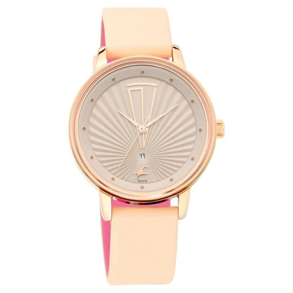 Fastrack Ruffles Quartz Analog with Date Beige Dial Leather Strap Watch for Girls - Image 2
