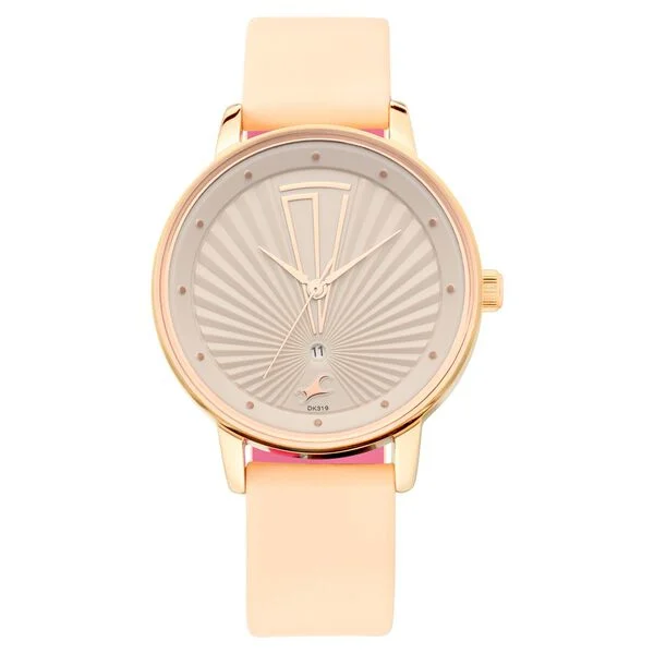 Fastrack Ruffles Quartz Analog with Date Beige Dial Leather Strap Watch for Girls - Image 3