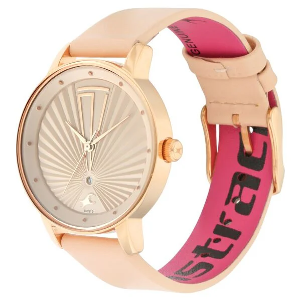 Fastrack Ruffles Quartz Analog with Date Beige Dial Leather Strap Watch for Girls - Image 4