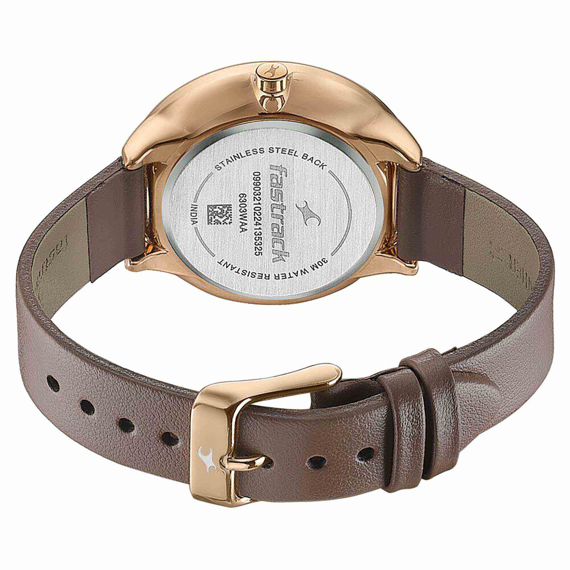 Fastrack Stunners Analog Rose Gold Dial Brown Leather Strap Watch For Women - Image 5