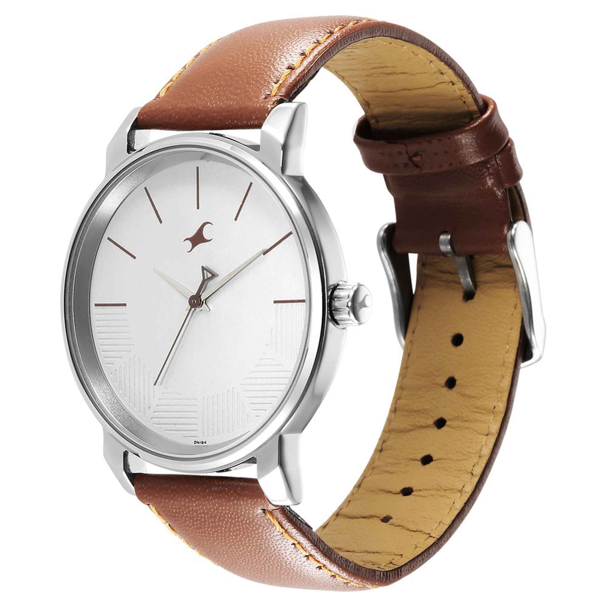 Fastrack Stunners Quartz Analog Silver Dial Leather Strap Watch for Guys - Image 3