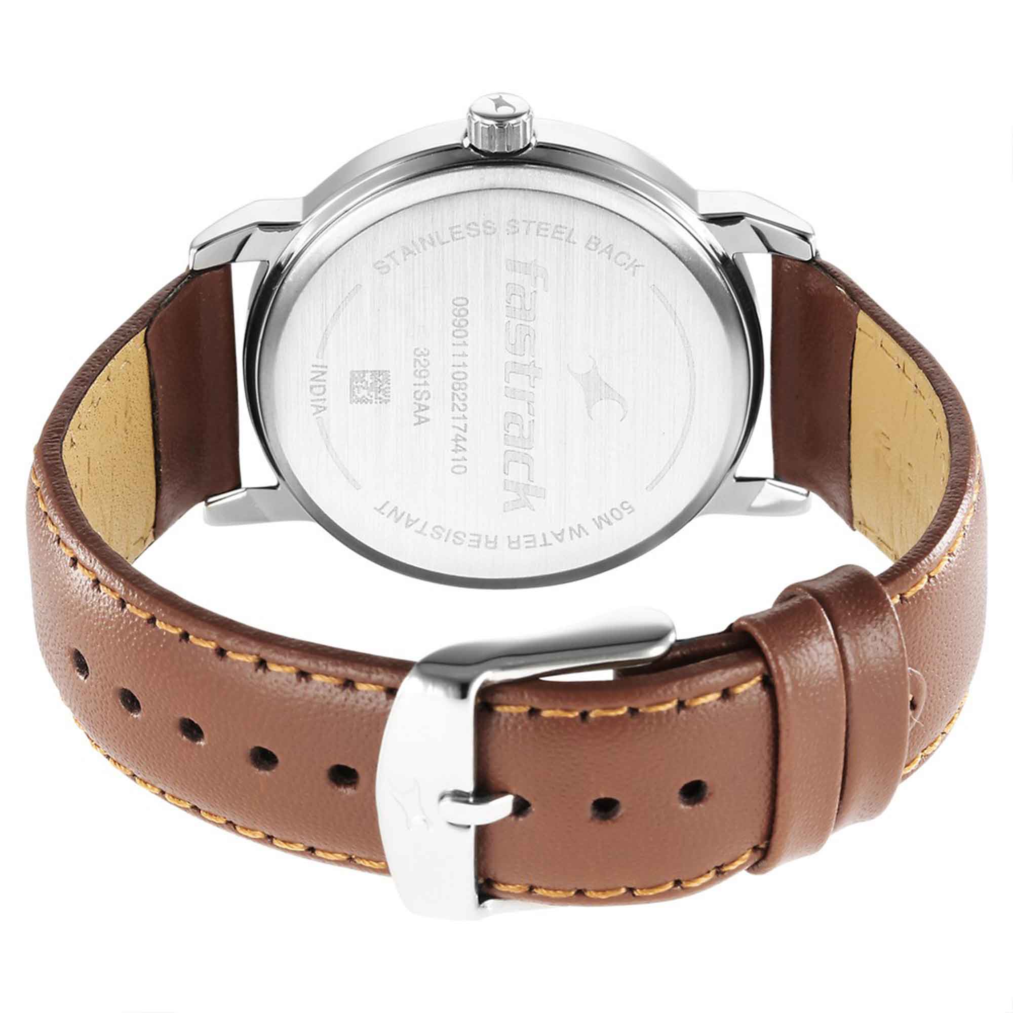 Fastrack Stunners Quartz Analog Silver Dial Leather Strap Watch for Guys - Image 5