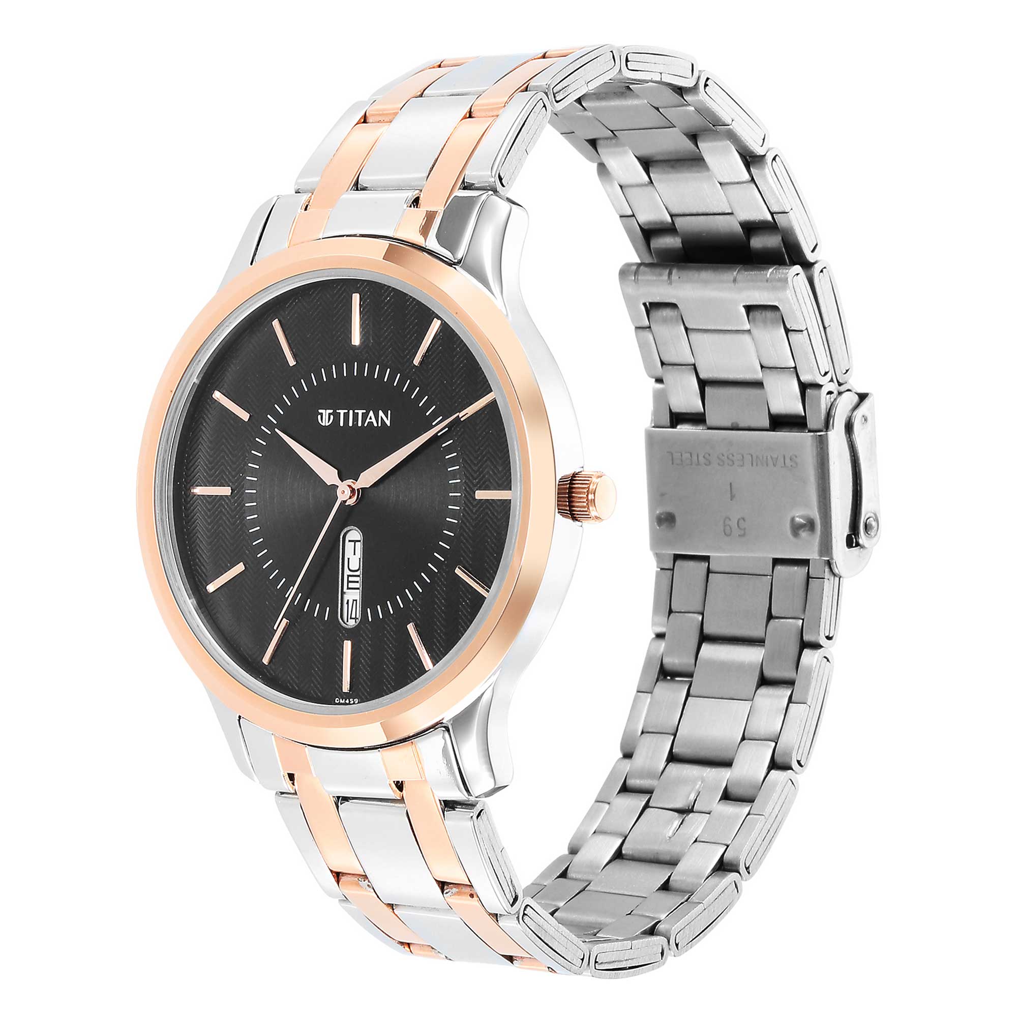 Titan Karishma Black Dial Dual Color Metal Strap Analog with Day-Date Watch for Men - Image 3