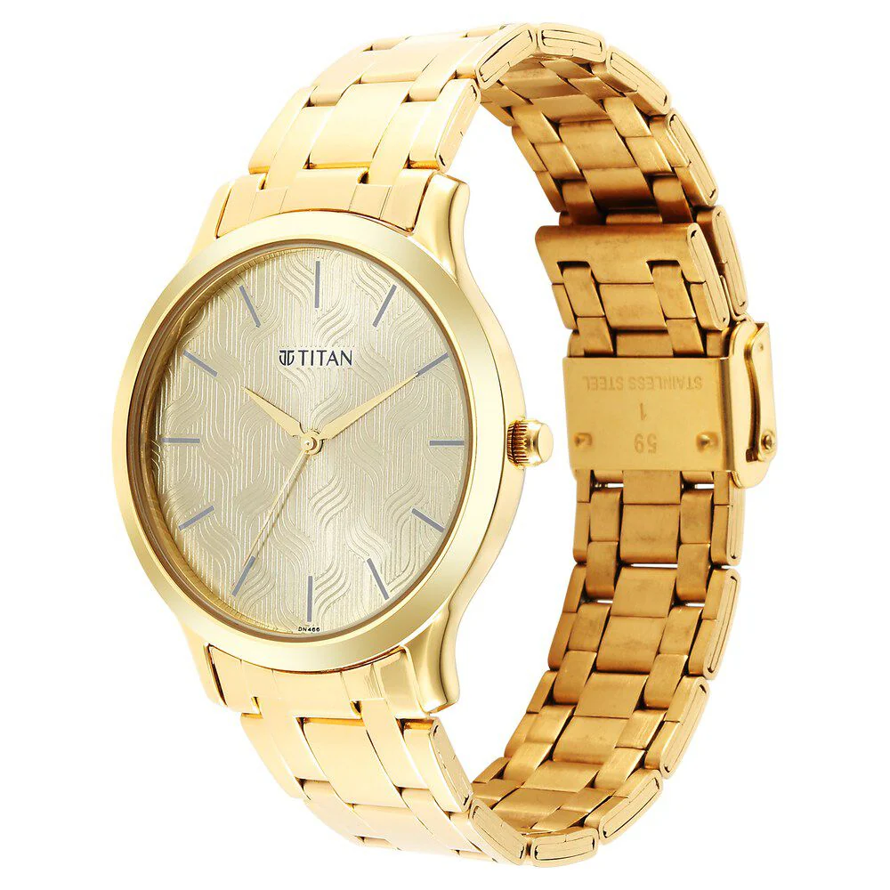 Titan Karishma Quartz Analog Champagne Round Dial Golden Stainless Steel Strap Watch For Men - Image 3