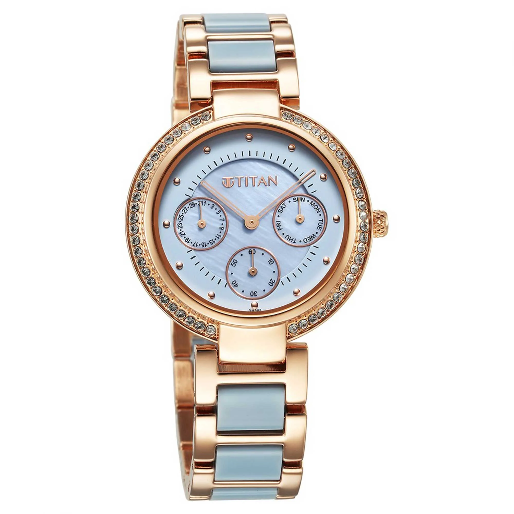Titan Acetate Quartz Multifunction Mother Of Pearl Dial Two Toned Strap Watch for Women - Image 2