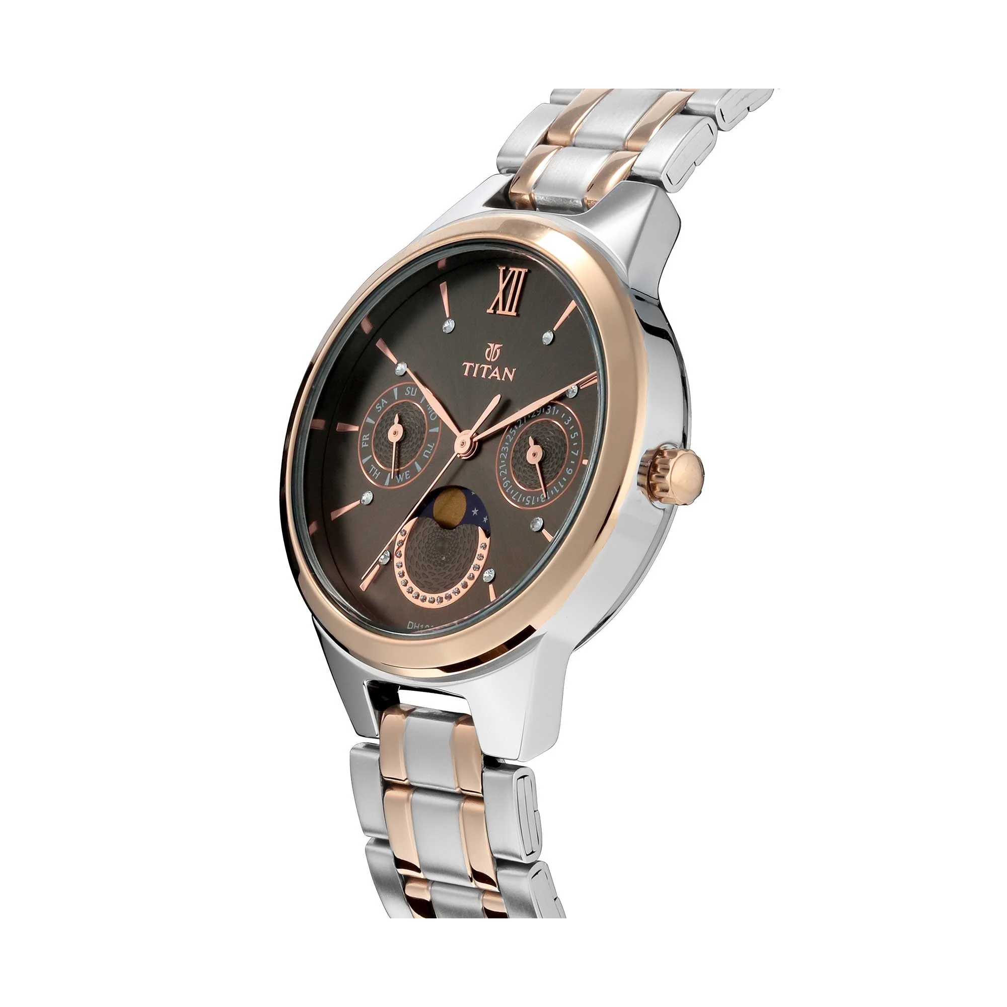 Titan Women's Elegance Moonphase Two-Tone Anthracite Dial Watch - Image 2
