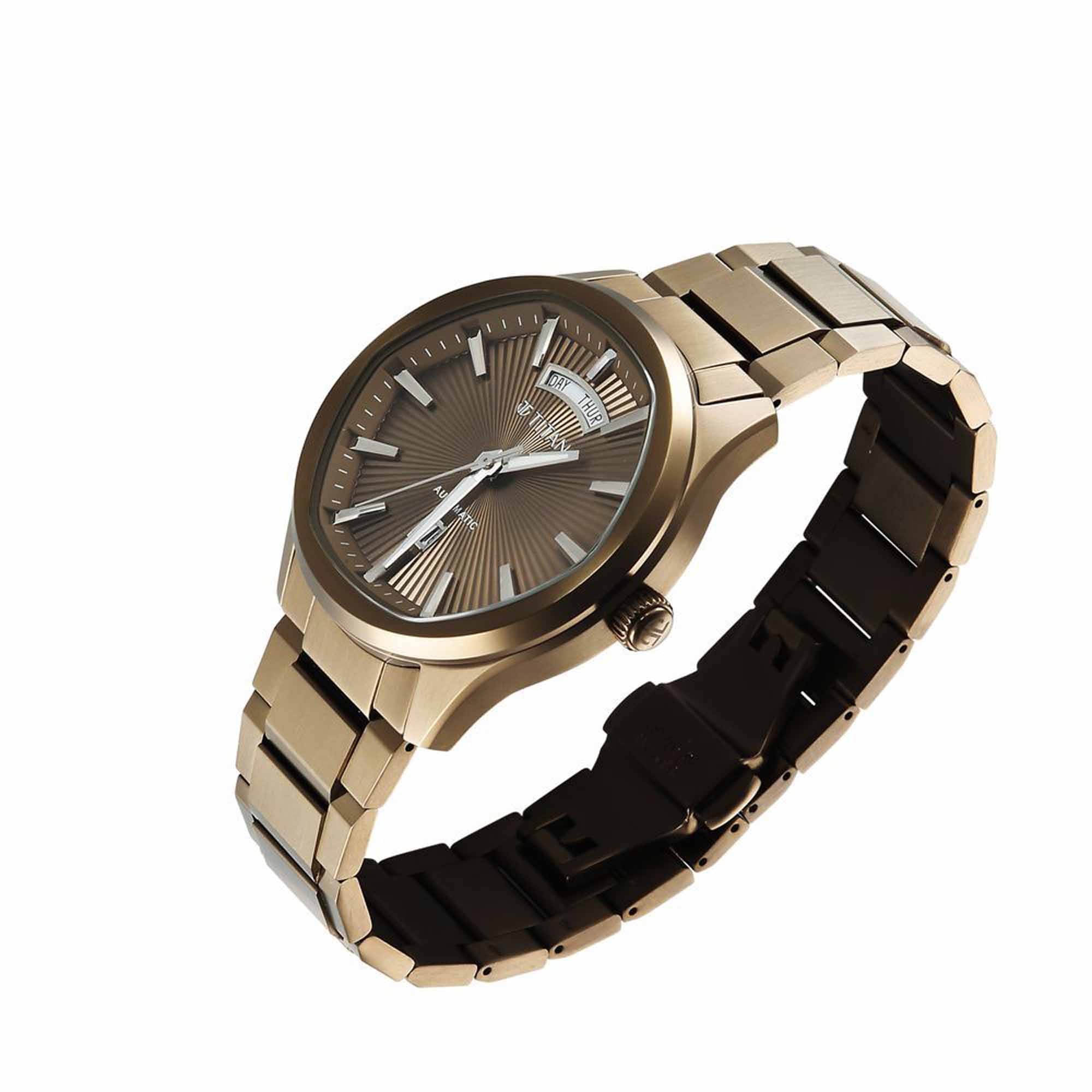 Titan Astral Concealed Automatic Analog with Khaki Dial Khaki Stainless Steel Strap Watch for Men - Image 4
