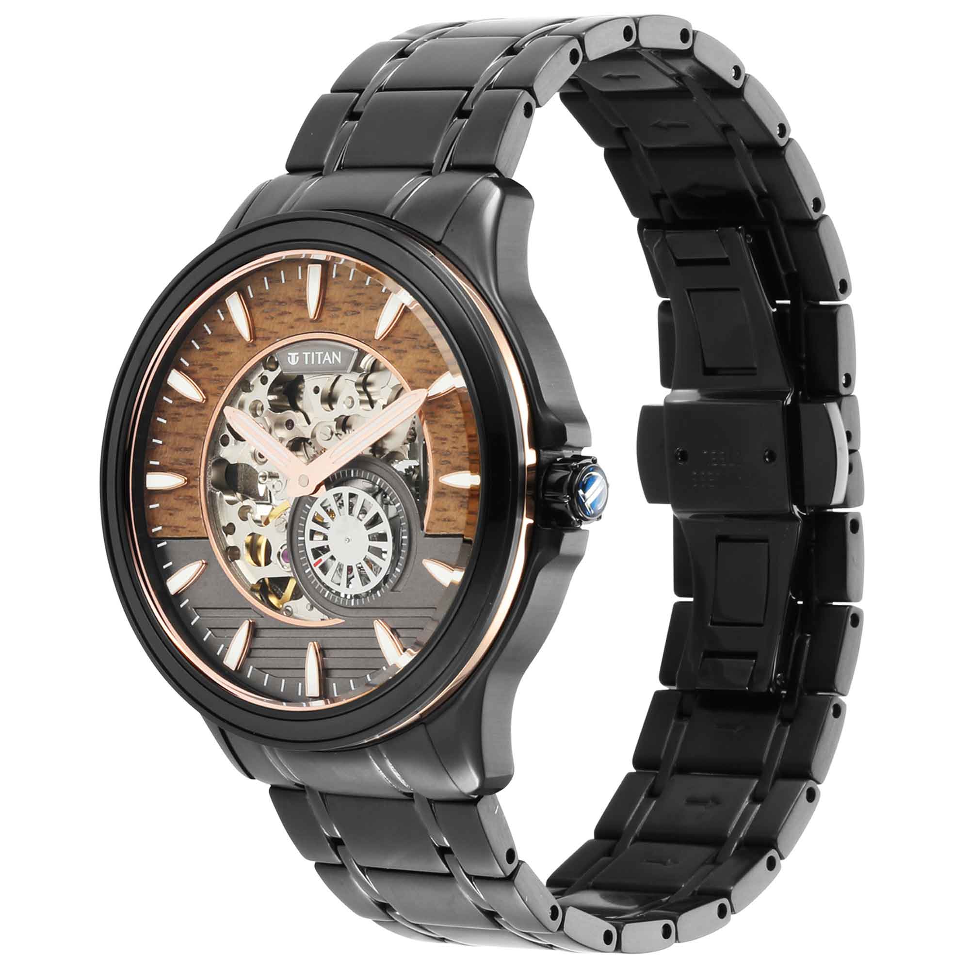 Titan Automatic Black Dial Stainless Steel Strap Watch for Men - Image 2