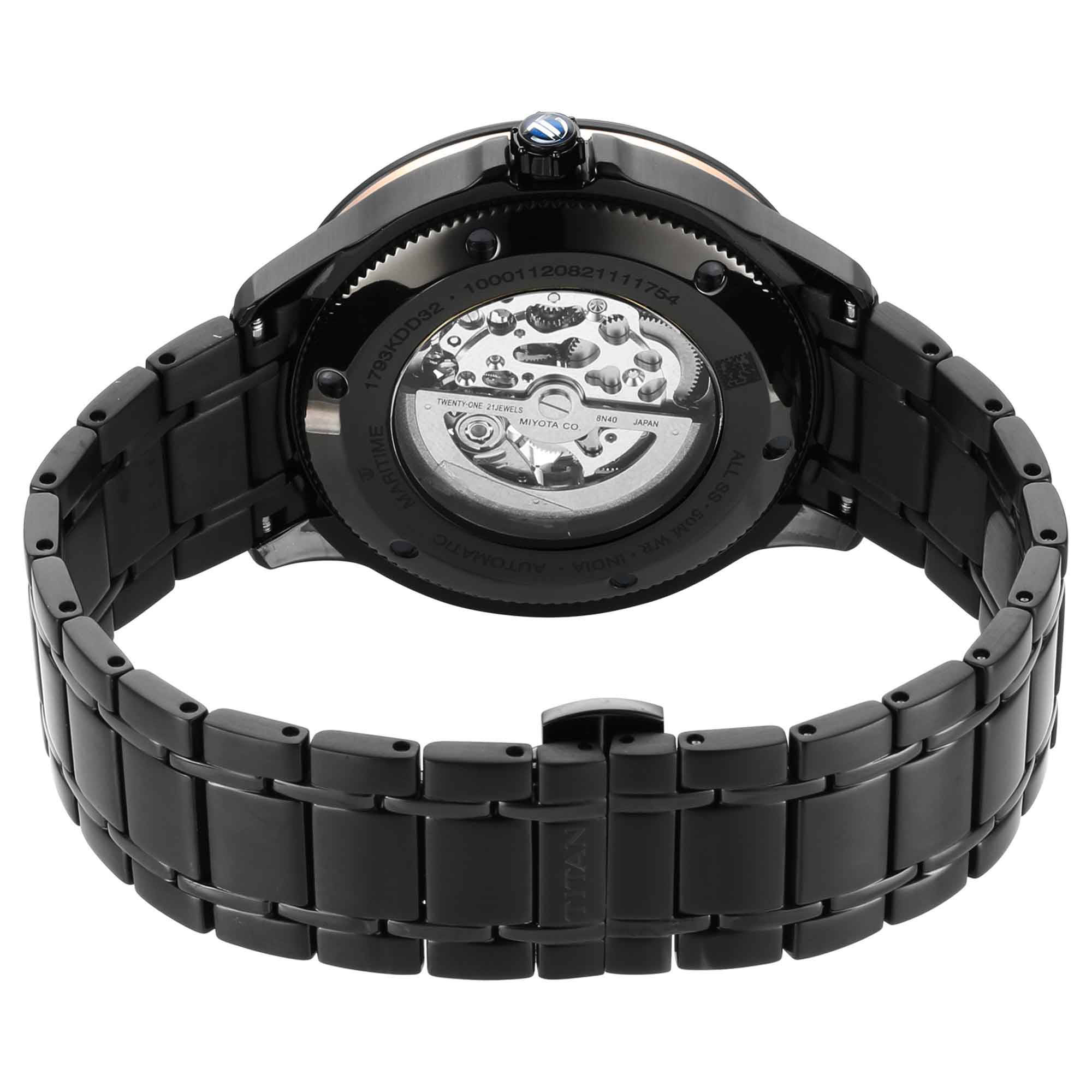 Titan Automatic Black Dial Stainless Steel Strap Watch for Men - Image 4
