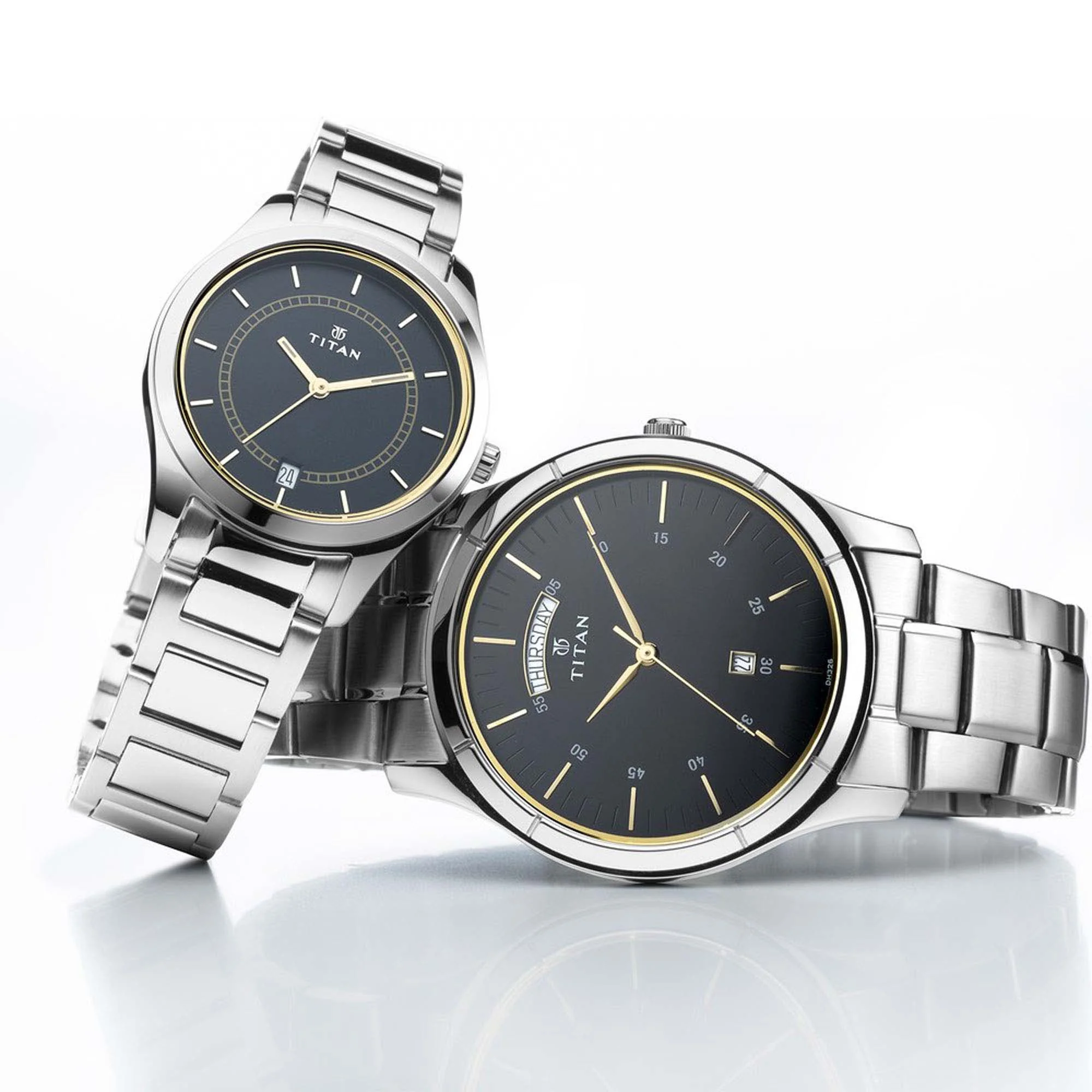 Titan Bandhan Blue Dial Analog with Day and Date Stainless Steel Strap watch for Couple - Image 2
