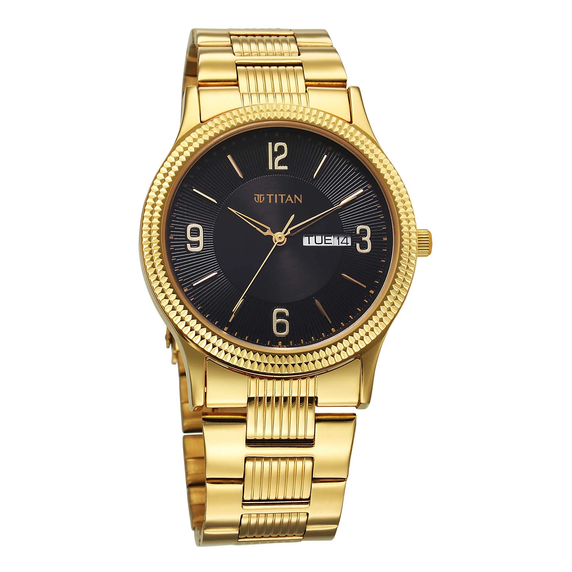Titan Black Dial Gold Metal Strap Analog with Day Date Watch for Men - Image 2