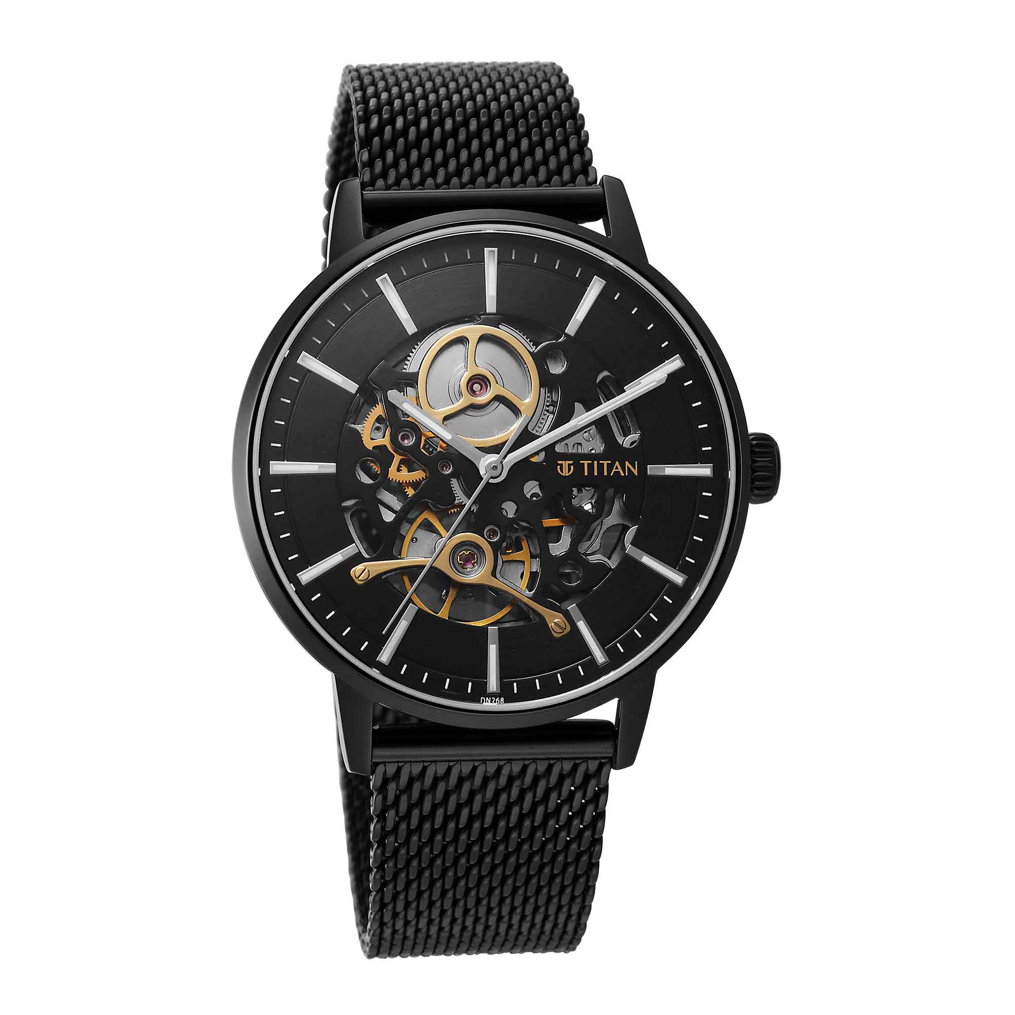 Titan Black Dial Stainless Steel Strap Mechanical Watch for Men - Image 2