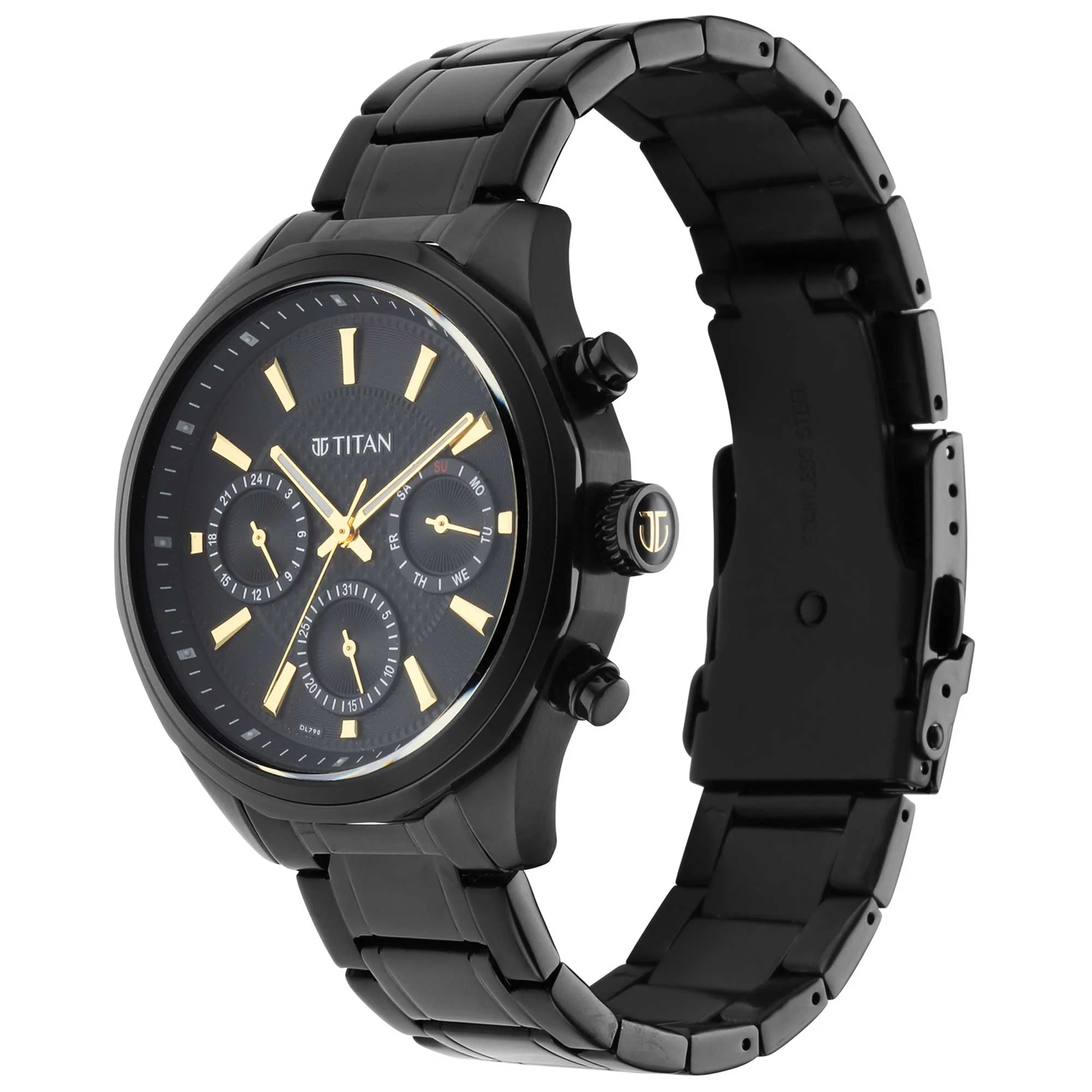 Titan Regalia Black Dial Stainless Steel Strap Multifunction Quartz Watch for Men - Image 2