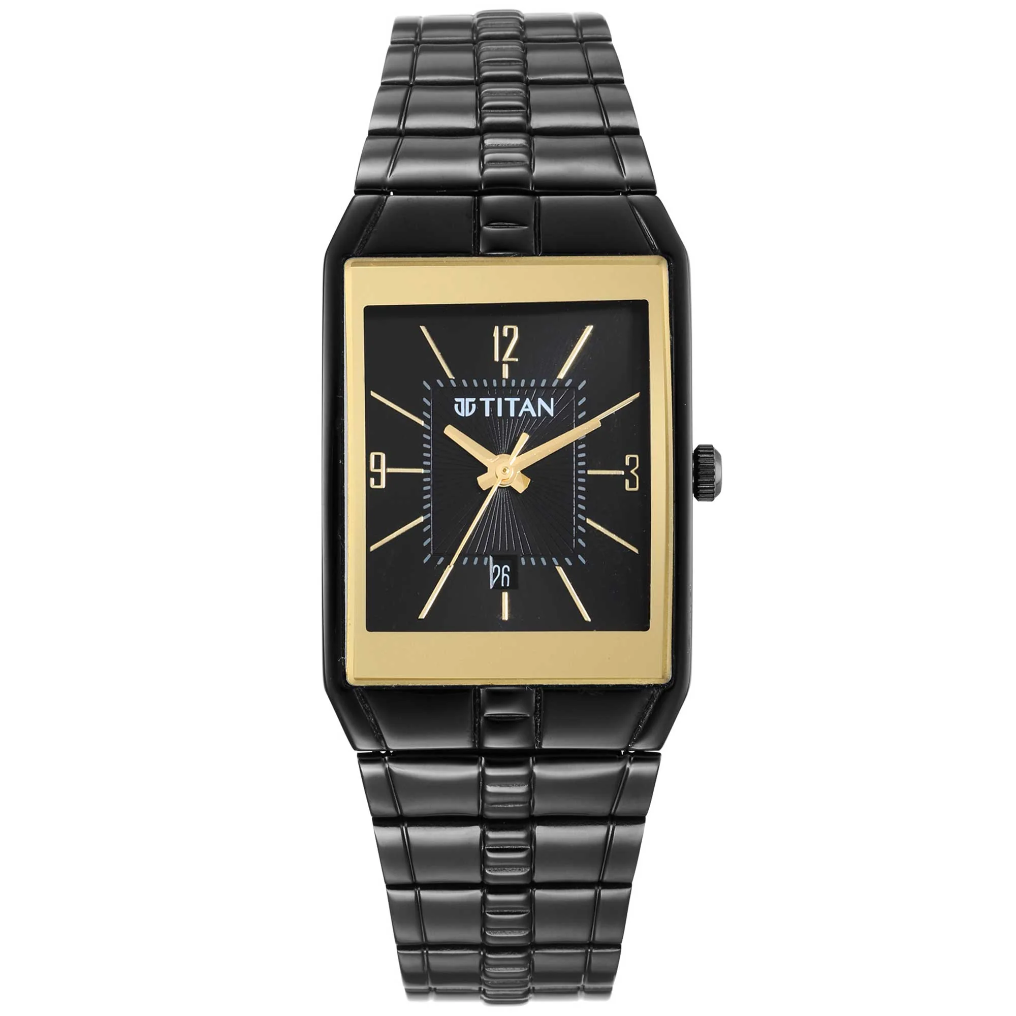 Titan Black Rectangular Dial Stainless Steel Strap Analog Watch for Men