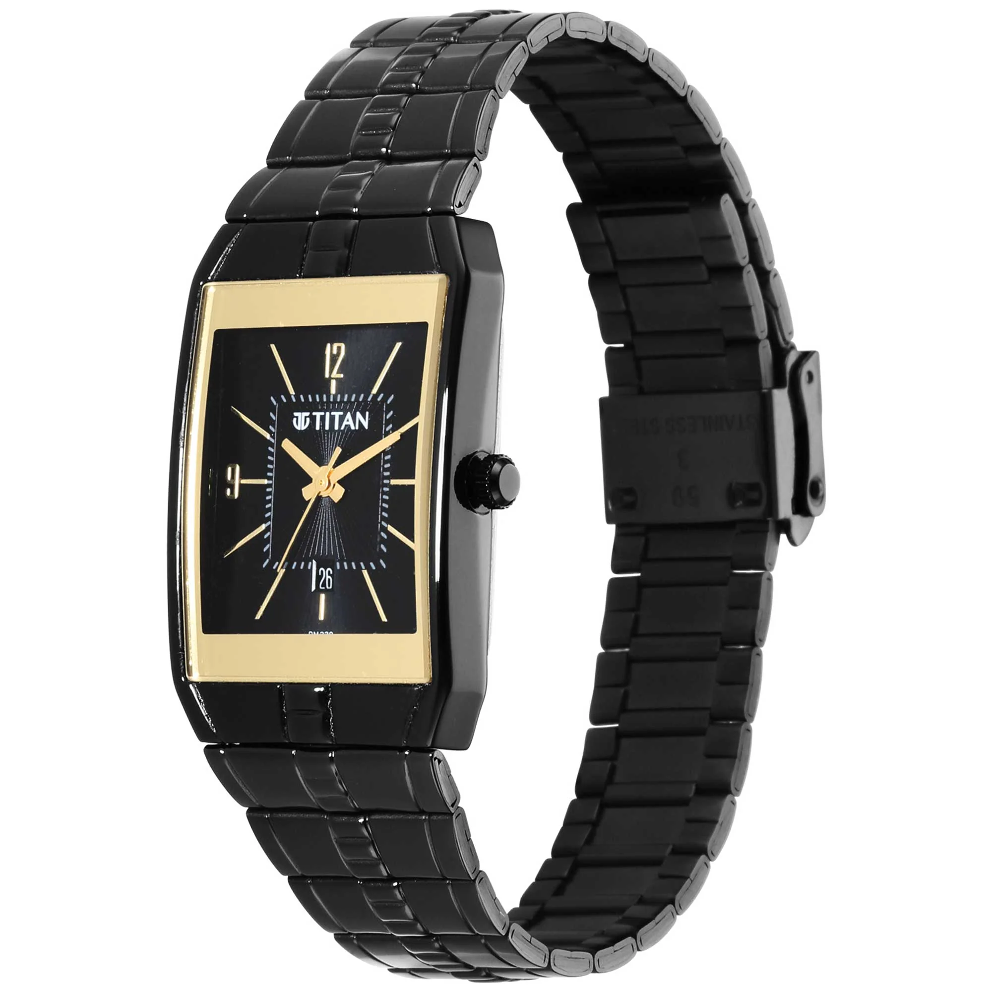 Titan Black Rectangular Dial Stainless Steel Strap Analog Watch for Men - Image 3
