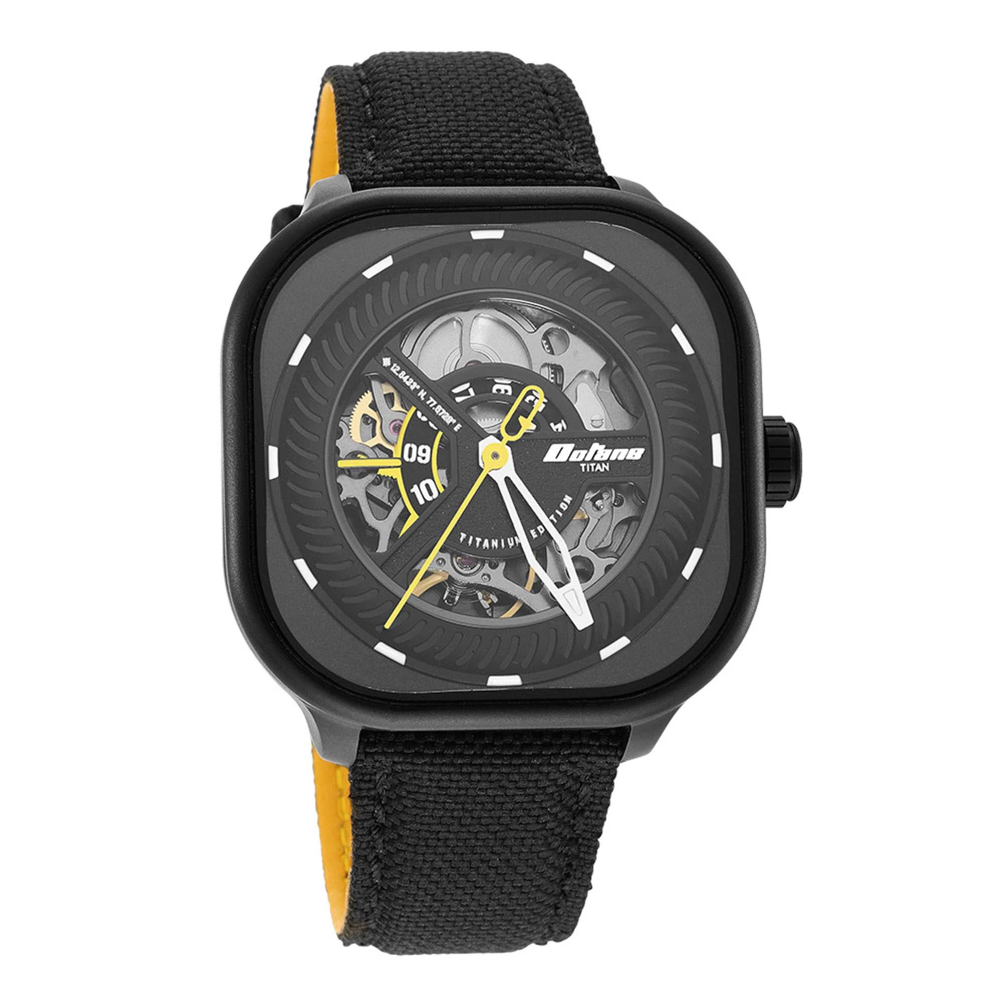 Titan Octane Black Square Dial Fabric Strap Automatic Quartz Watch for Men - Image 2