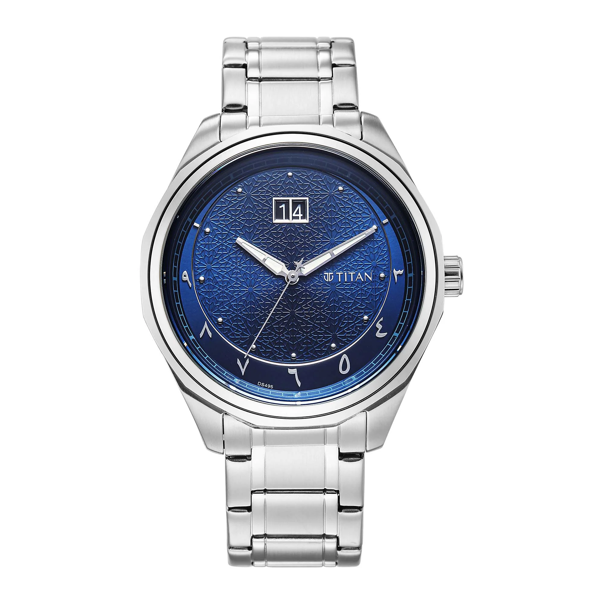 Titan Blue Dial Silver Stainless Steel Strap Analog with Date Watch For Men - Image 2