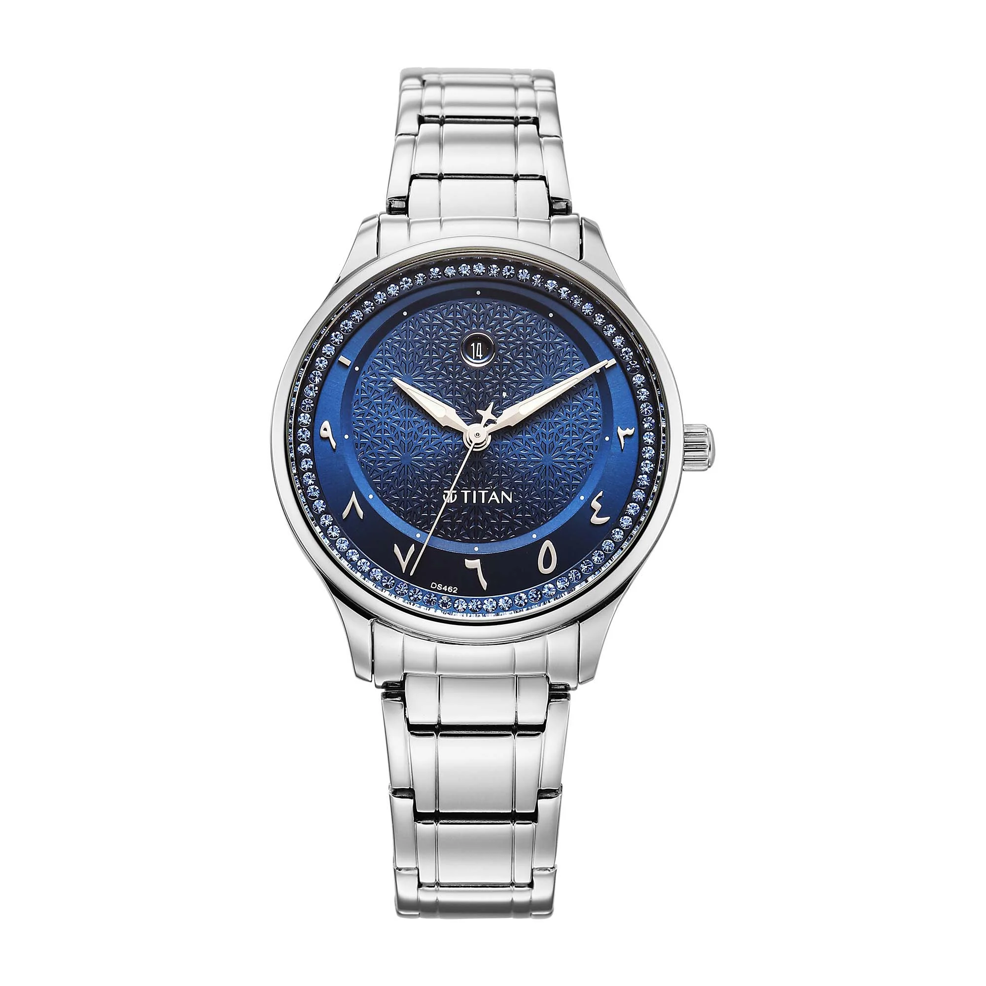 Titan Blue Dial Silver Stainless Steel Strap Analog with Date Watch For Women - Image 2