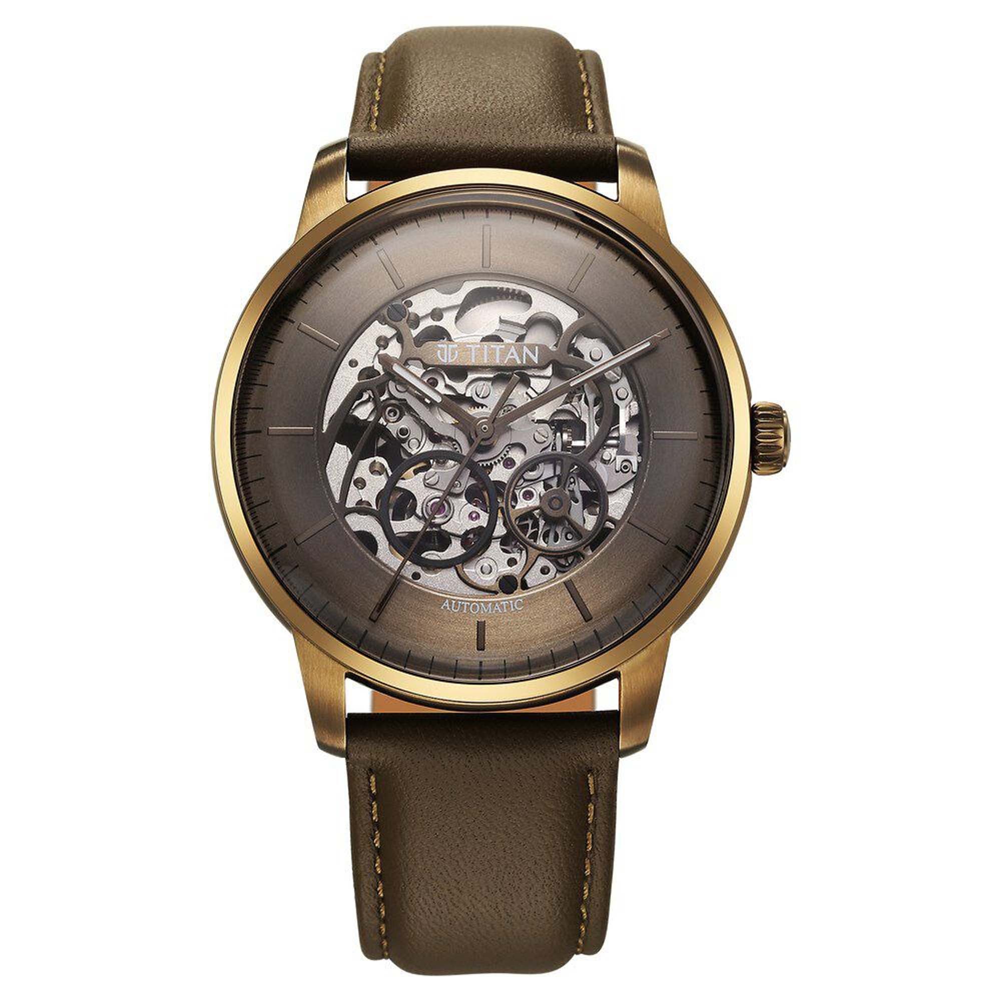 Titan Brown Dial Leather Strap Automatic Watch for Men