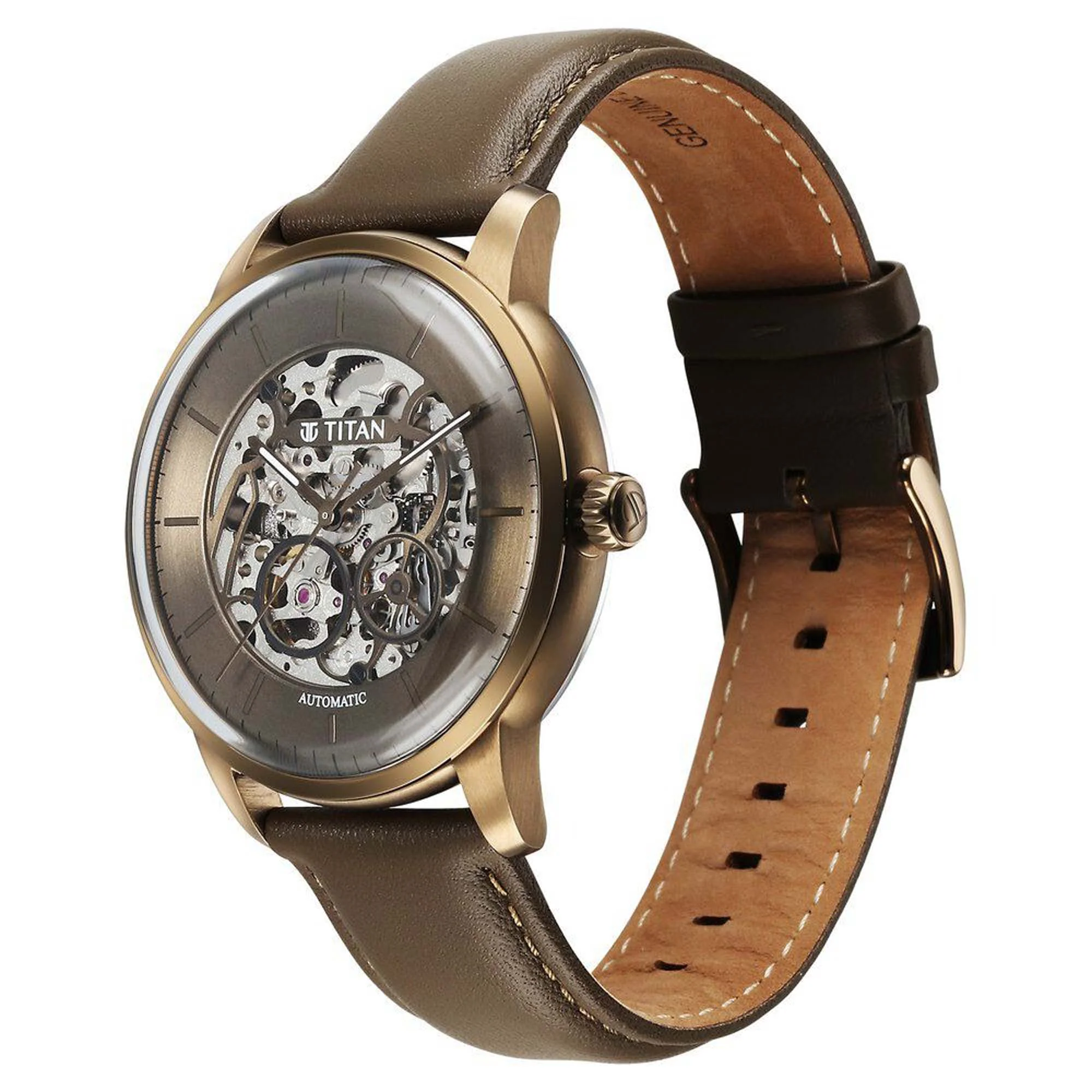 Titan Brown Dial Leather Strap Automatic Watch for Men - Image 3