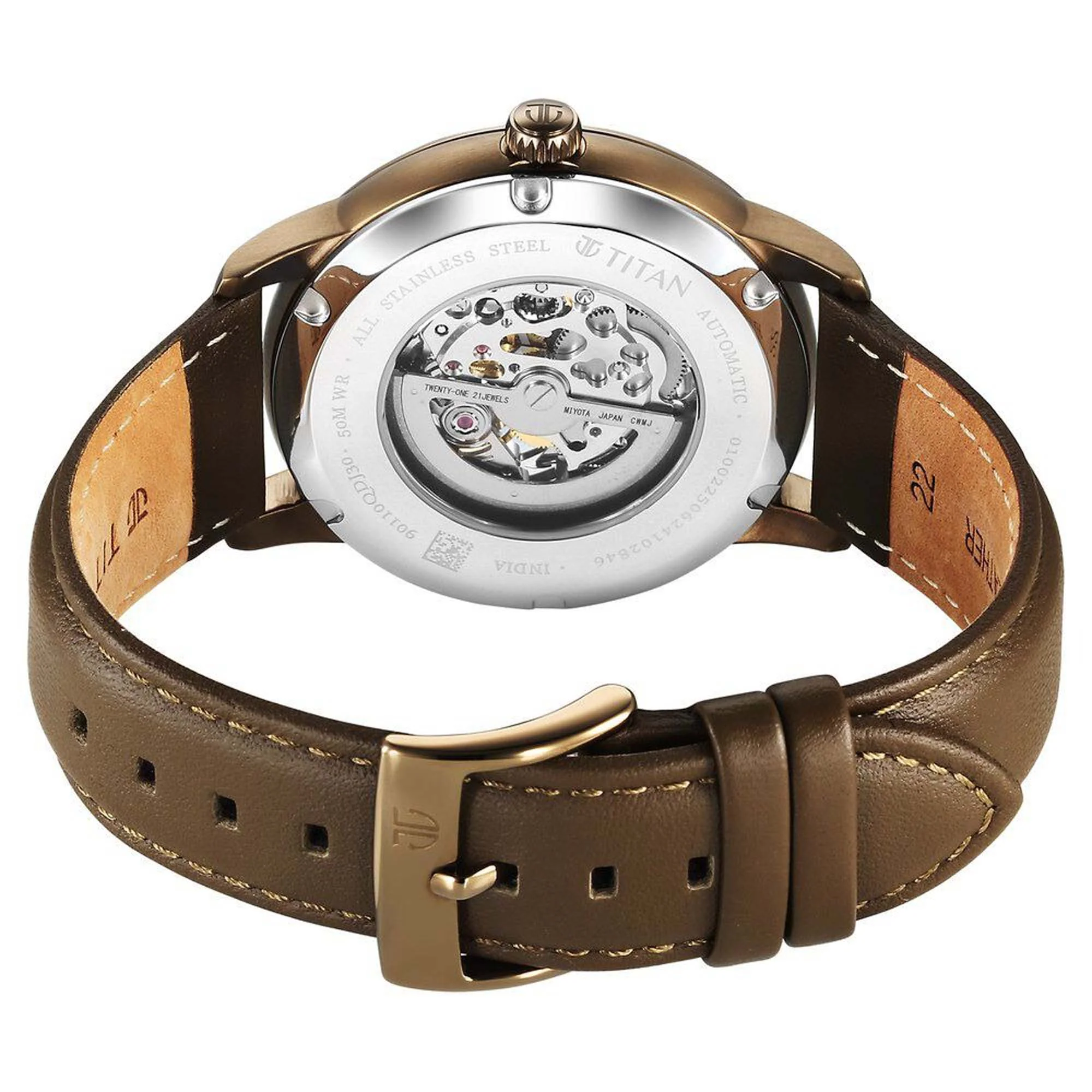 Titan Brown Dial Leather Strap Automatic Watch for Men - Image 5