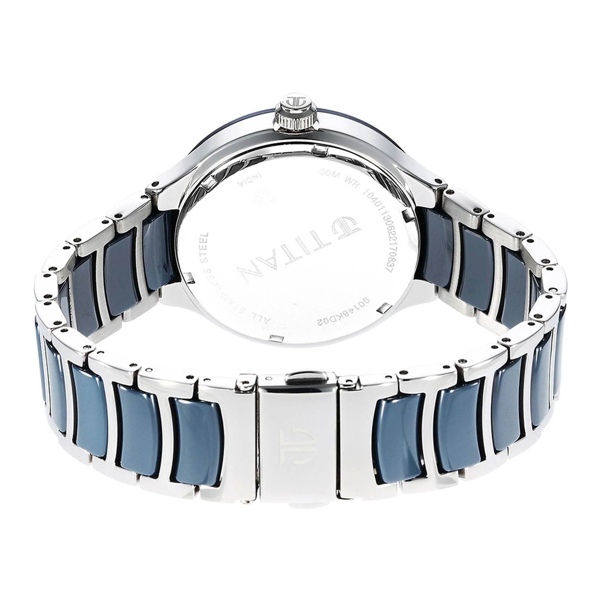 Titan Ceramic Fusion Quartz Multifunction Blue Dial Silver Dual-Toned Stainless Steel Bracelet Watch for Men - Image 5