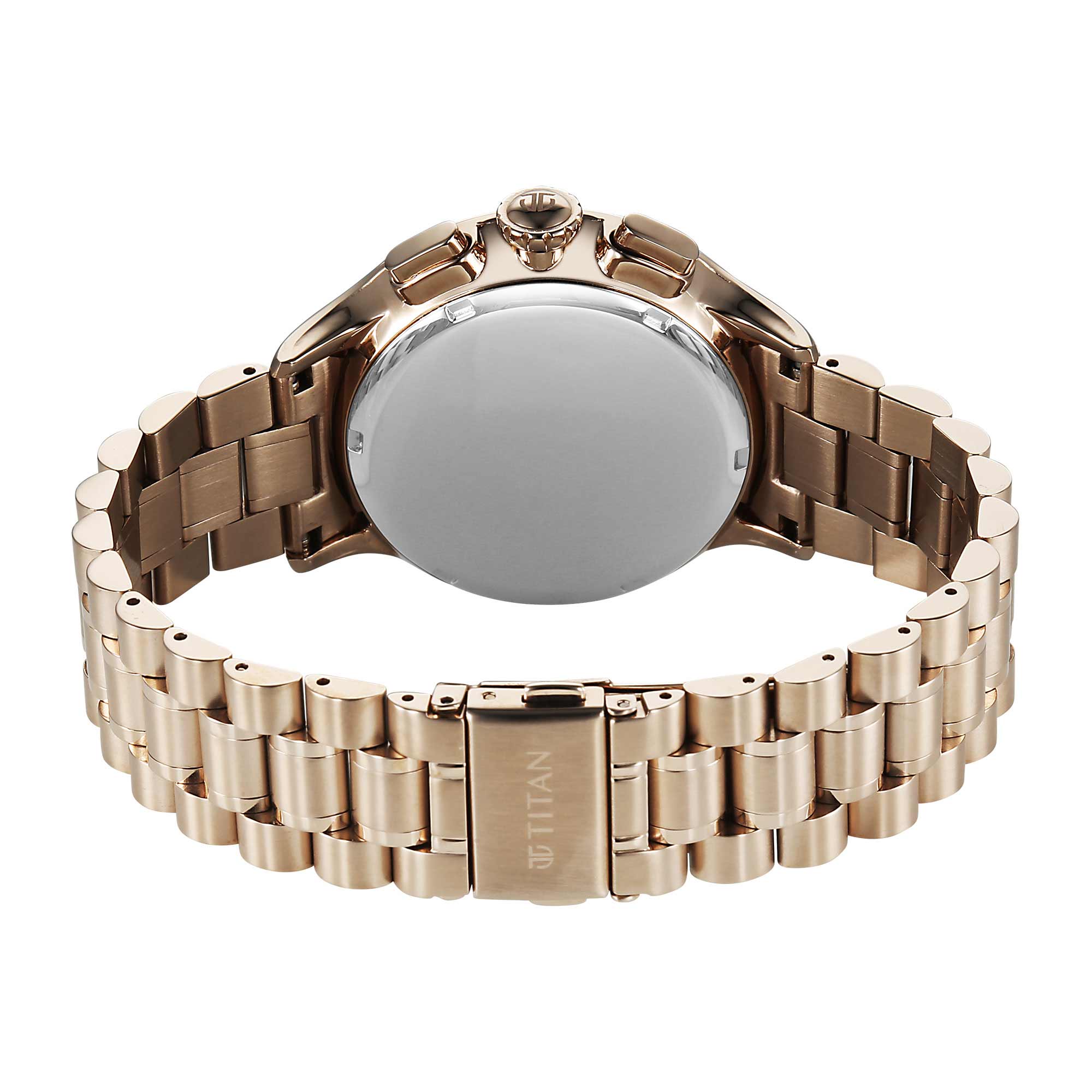 Titan Classique Anthracite Dial Gold Stainless Steel Strap Chronograph Watch for Men - Image 3
