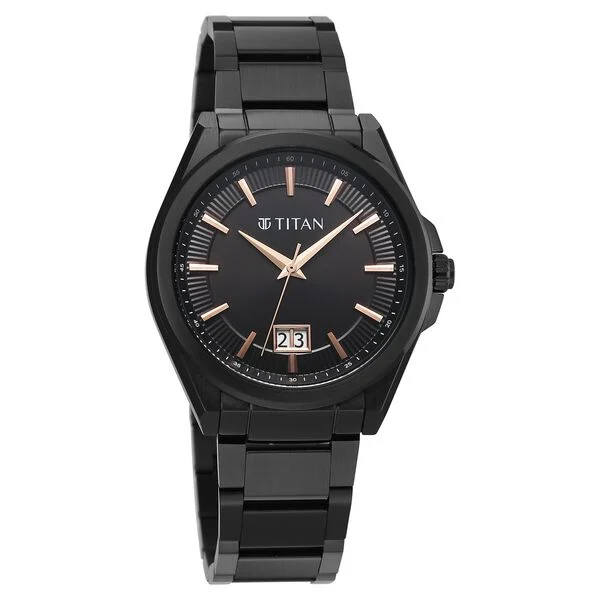 Titan Classique Big Date Analog with Black Dial Black Stainless Steel Strap Watch for Men - Image 2