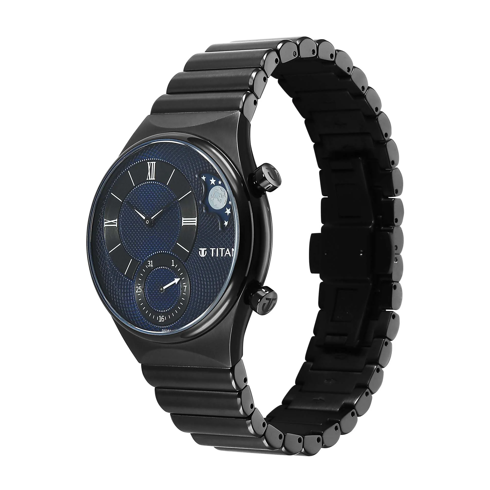 Titan Classique Micromotors Blue Dial Black Stainless Steel Strap Analog Watch for Men - Image 3