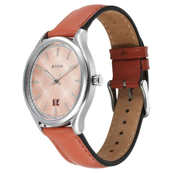 Titan Classique Rust Orange Dial Interchangeable Straps Analog with Date Watch for Men - Image 2
