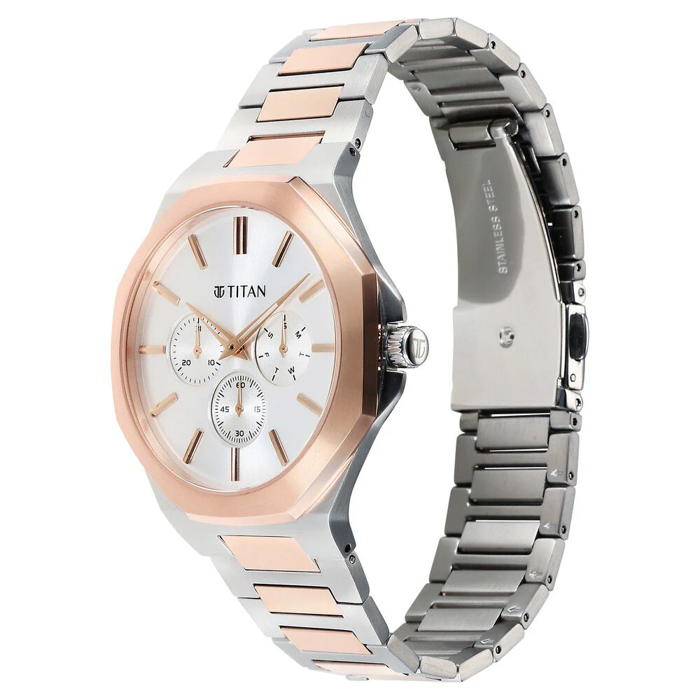 Titan Classic Slim Multifunction Multifunction Silver Dial Multicoloured Stainless Steel Strap Watch For Men - Image 4