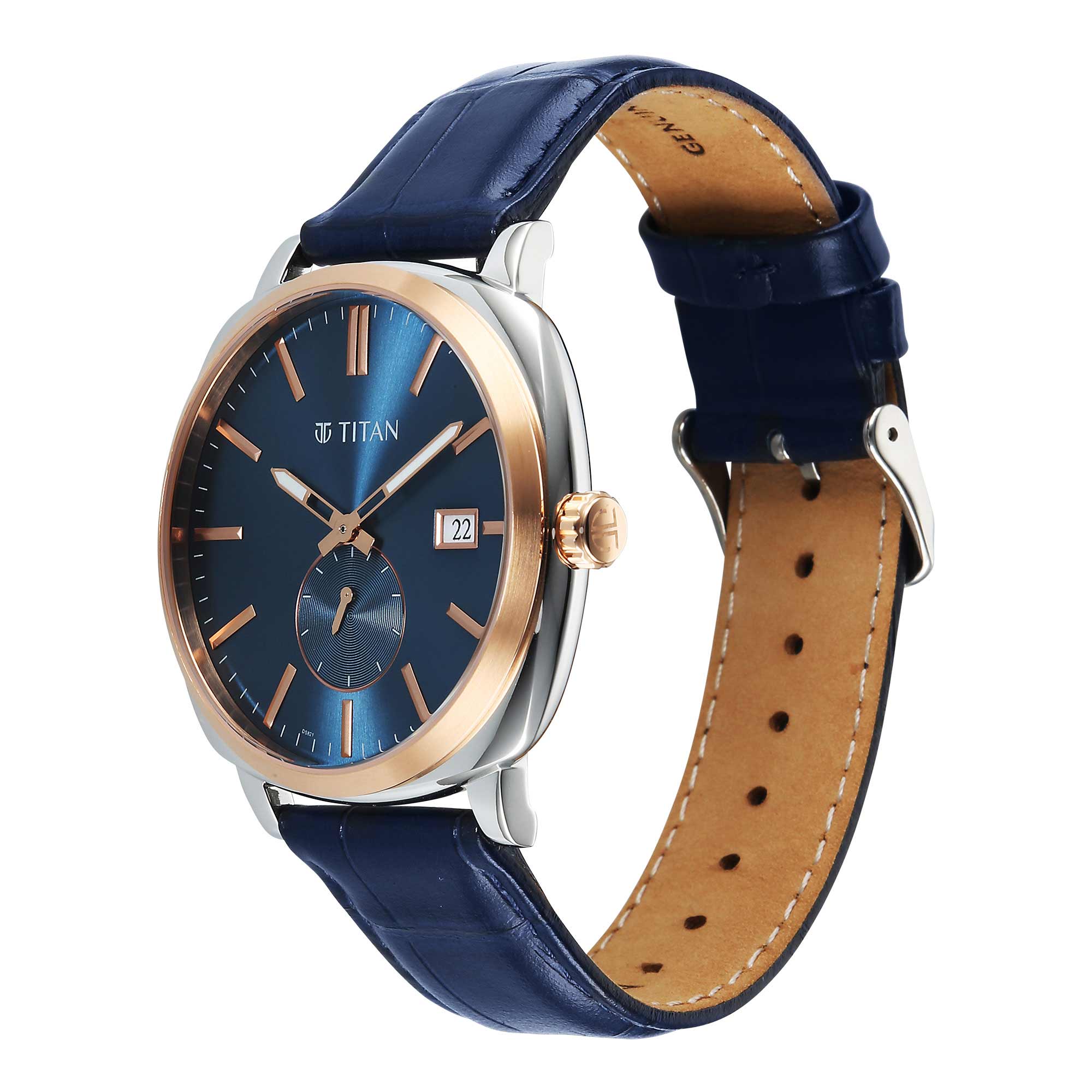 Titan Blue Dial Leather Strap Analog with Date Watch for Men - Image 3