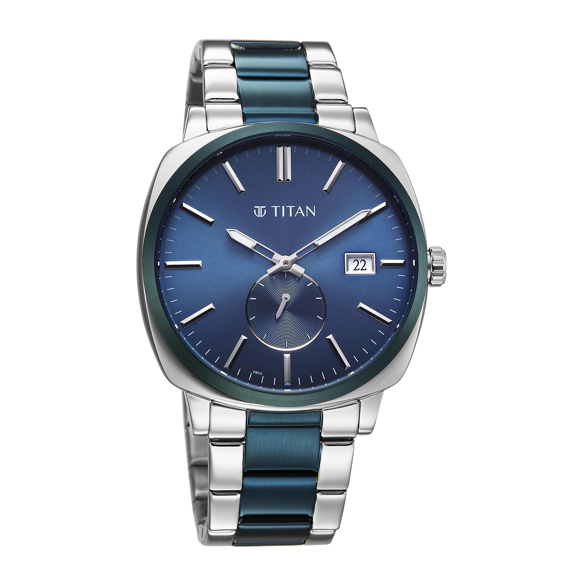 Titan Blue Dial Two Toned Metal Strap Analog with Date Watch for Men - Image 2