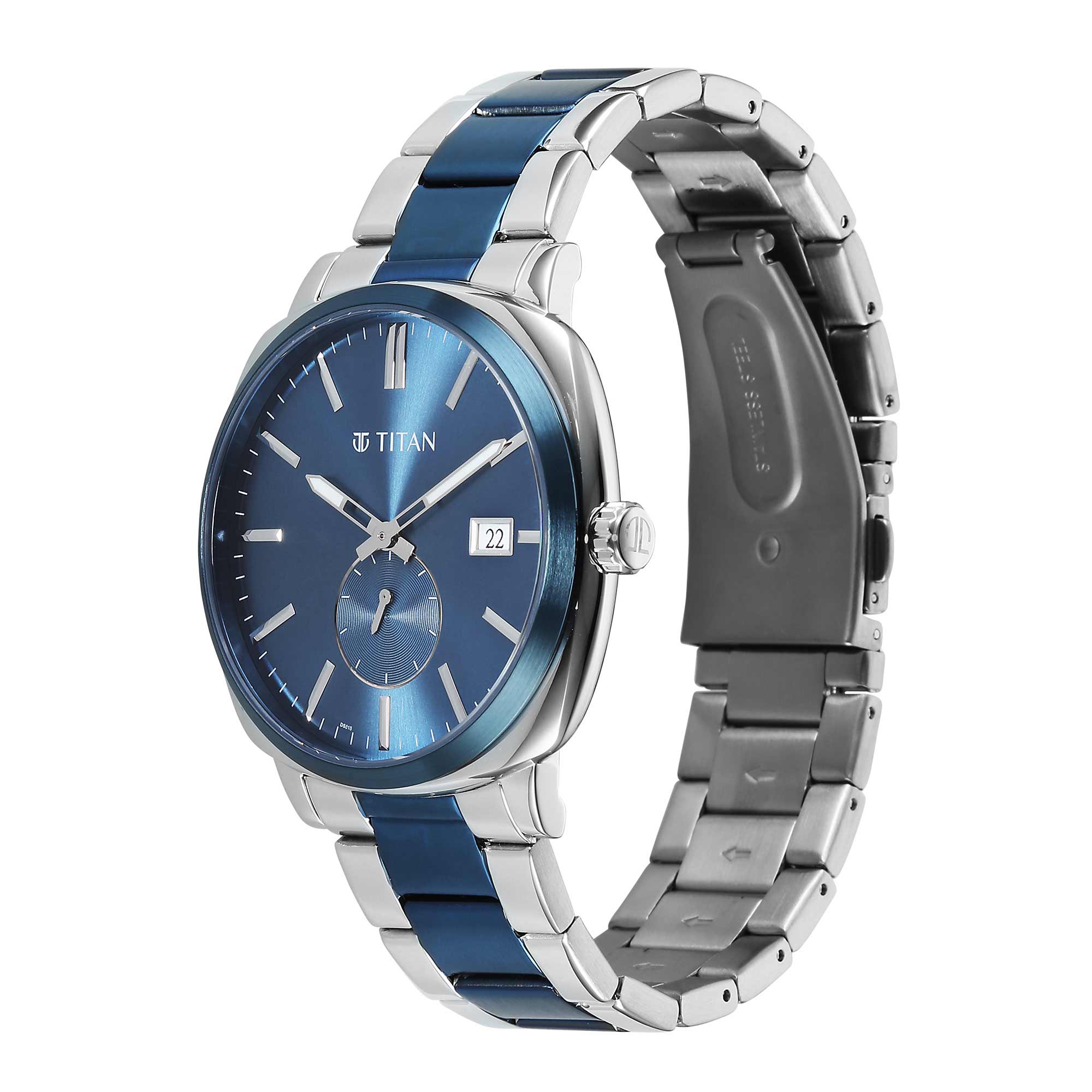 Titan Blue Dial Two Toned Metal Strap Analog with Date Watch for Men - Image 3