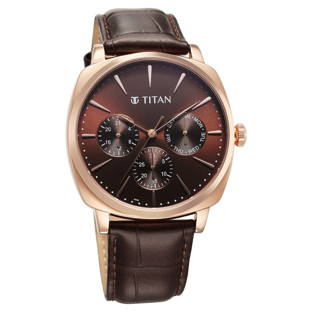Titan Classique Suave Quartz Brown Dial Brown Leather Strap Watch for Men - Image 2
