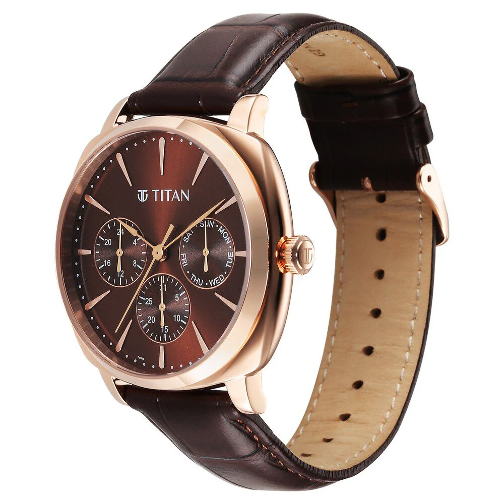 Titan Classique Suave Quartz Brown Dial Brown Leather Strap Watch for Men - Image 3