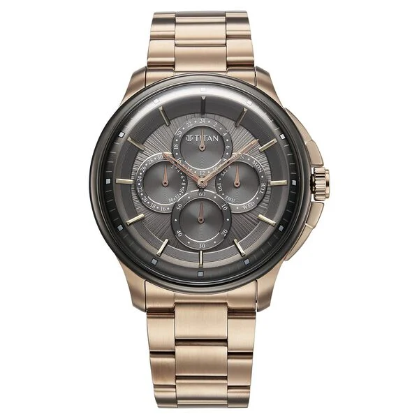 Titan Anthracite Dial Gold Stainless Steel Strap Multifunction Watch for Men