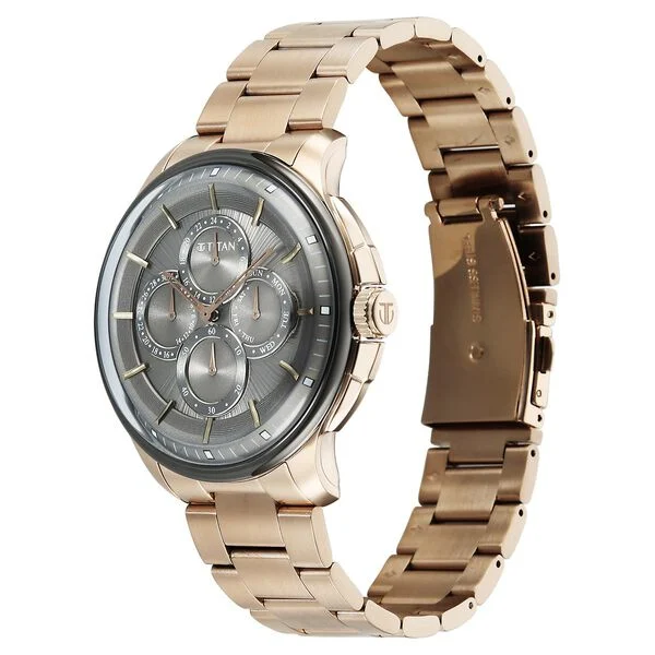 Titan Anthracite Dial Gold Stainless Steel Strap Multifunction Watch for Men - Image 3