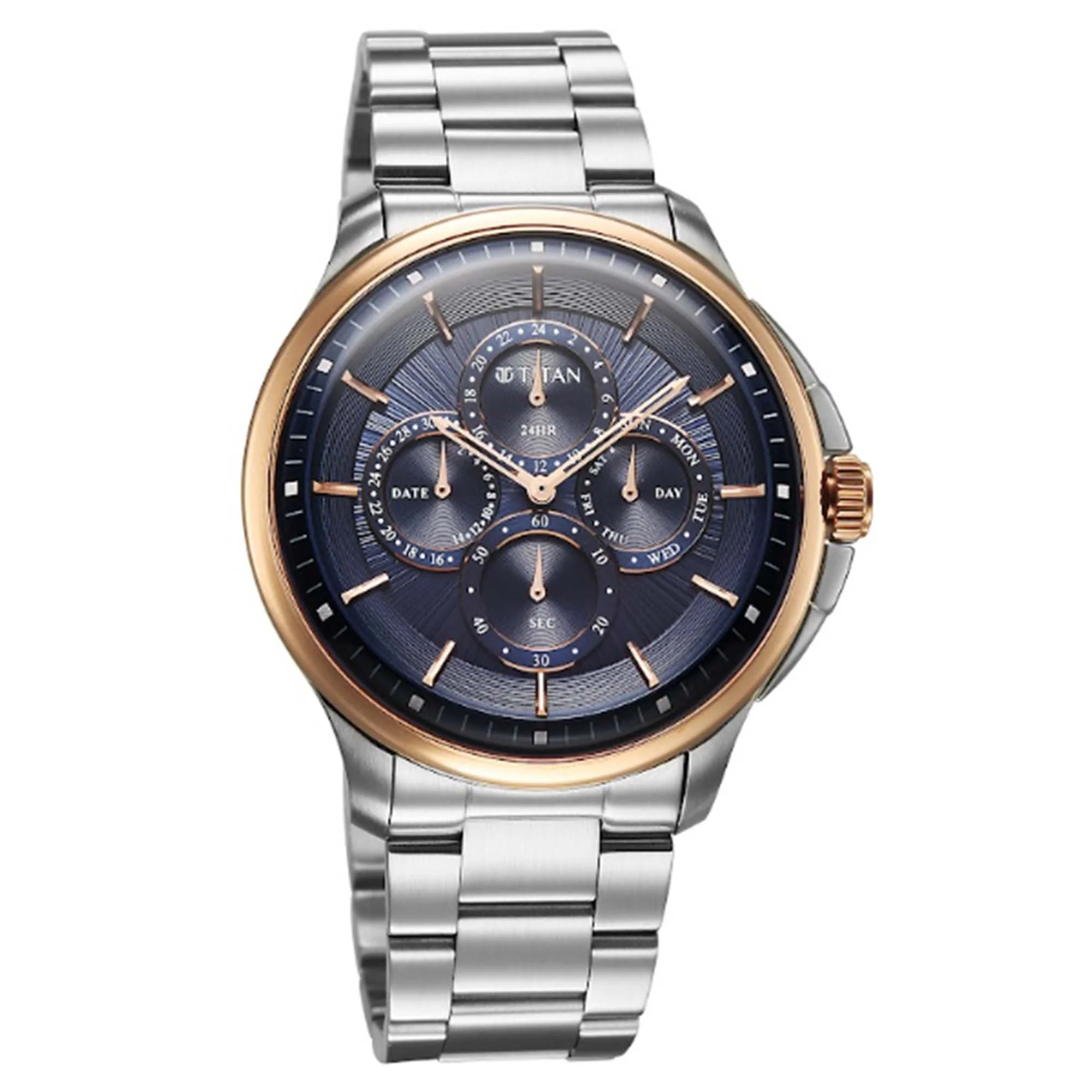 Titan Blue Dial Silver Stainless Steel Strap Multifunction Watch for Men - Image 2