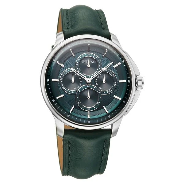 Titan Green Dial Leather Strap Multifunction Watch for Men - Image 2