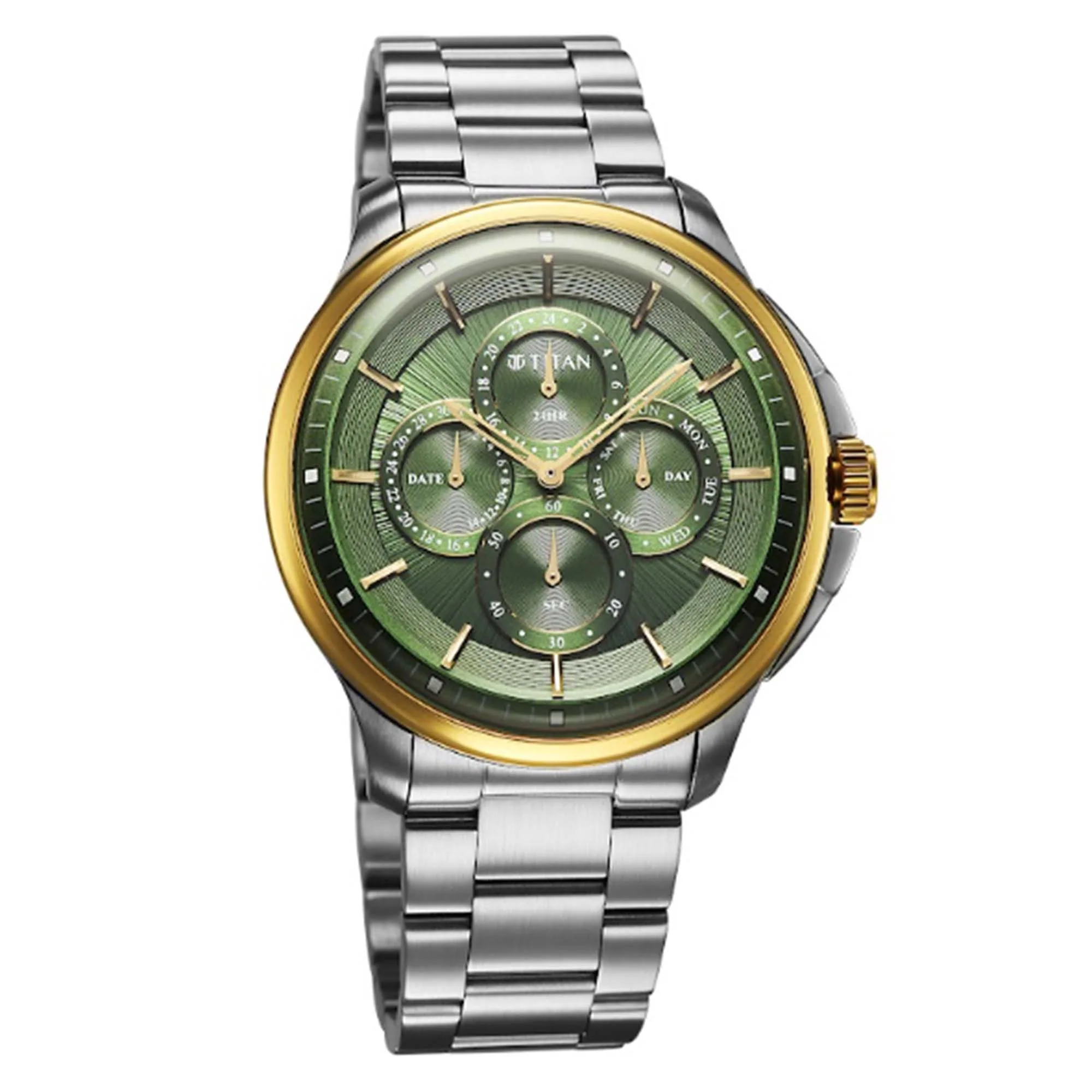 Titan Green Dial Silver Stainless Steel Strap Multifunction Watch for Men - Image 2