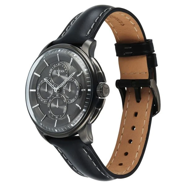 Titan Black Dial Leather Strap Multifunction Watch for Men - Image 3