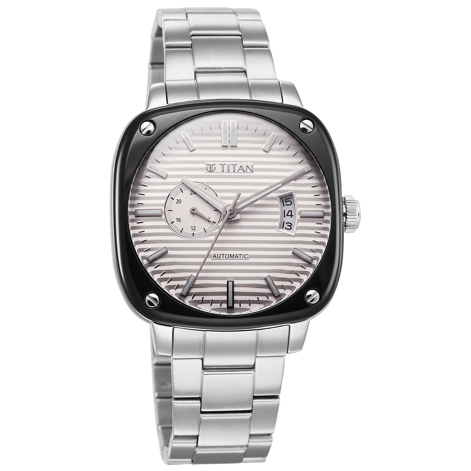 Titan White Dial Silver Metal Strap Concealed Automatic Watch for Men - Image 2