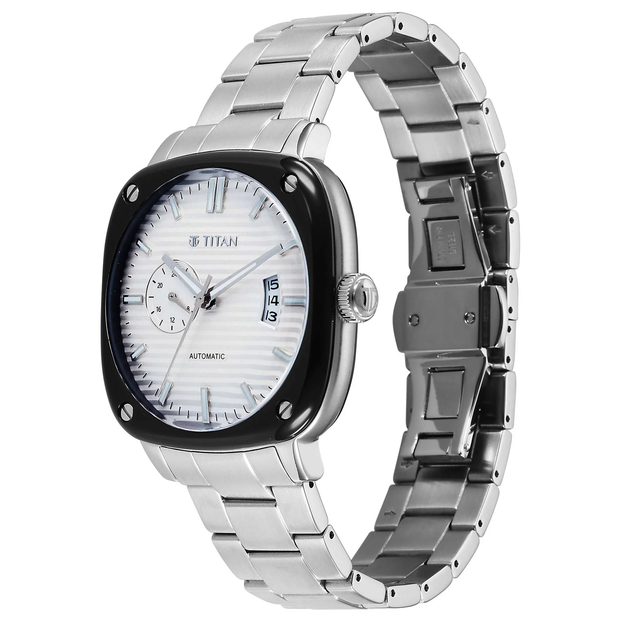 Titan White Dial Silver Metal Strap Concealed Automatic Watch for Men - Image 3