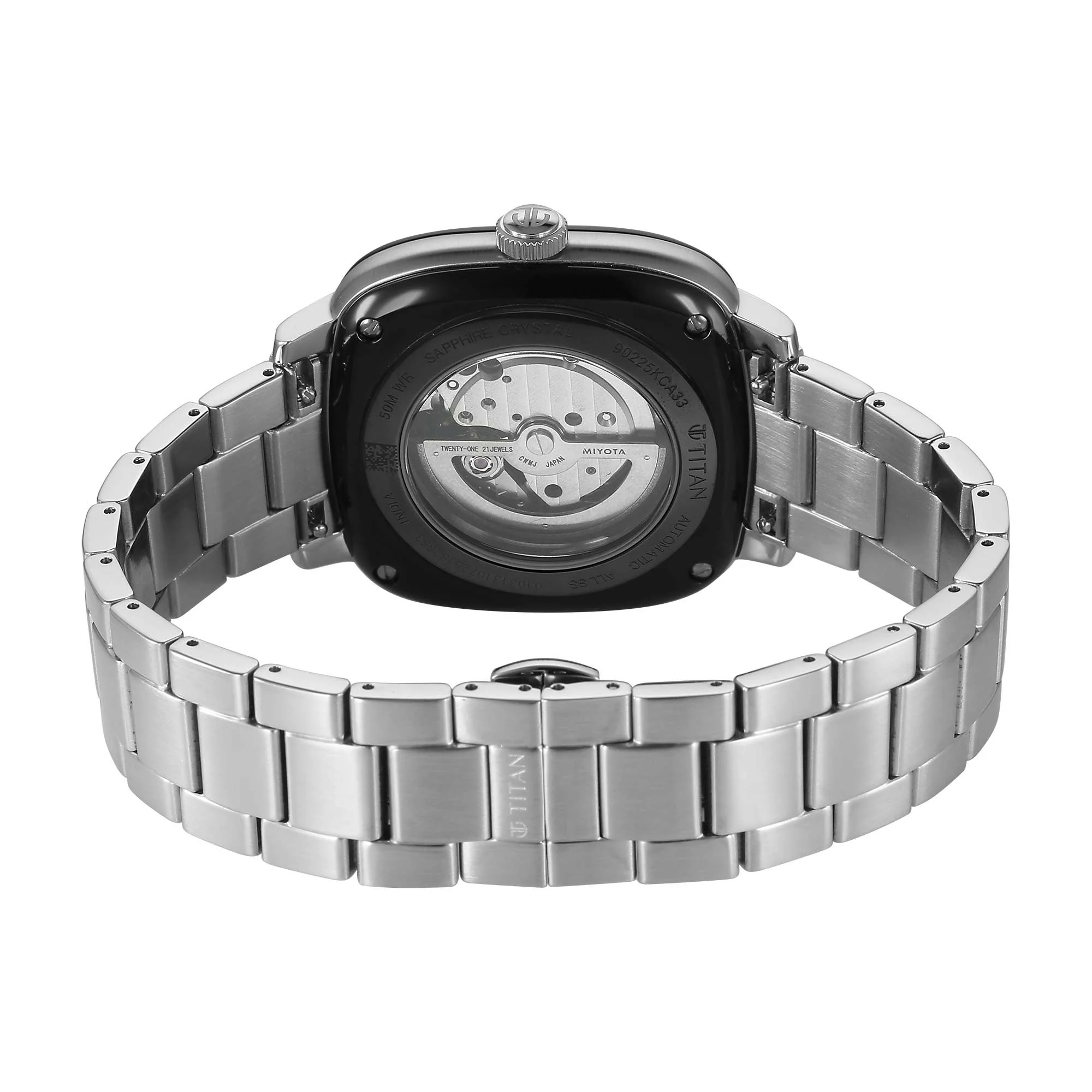 Titan White Dial Silver Metal Strap Concealed Automatic Watch for Men - Image 5